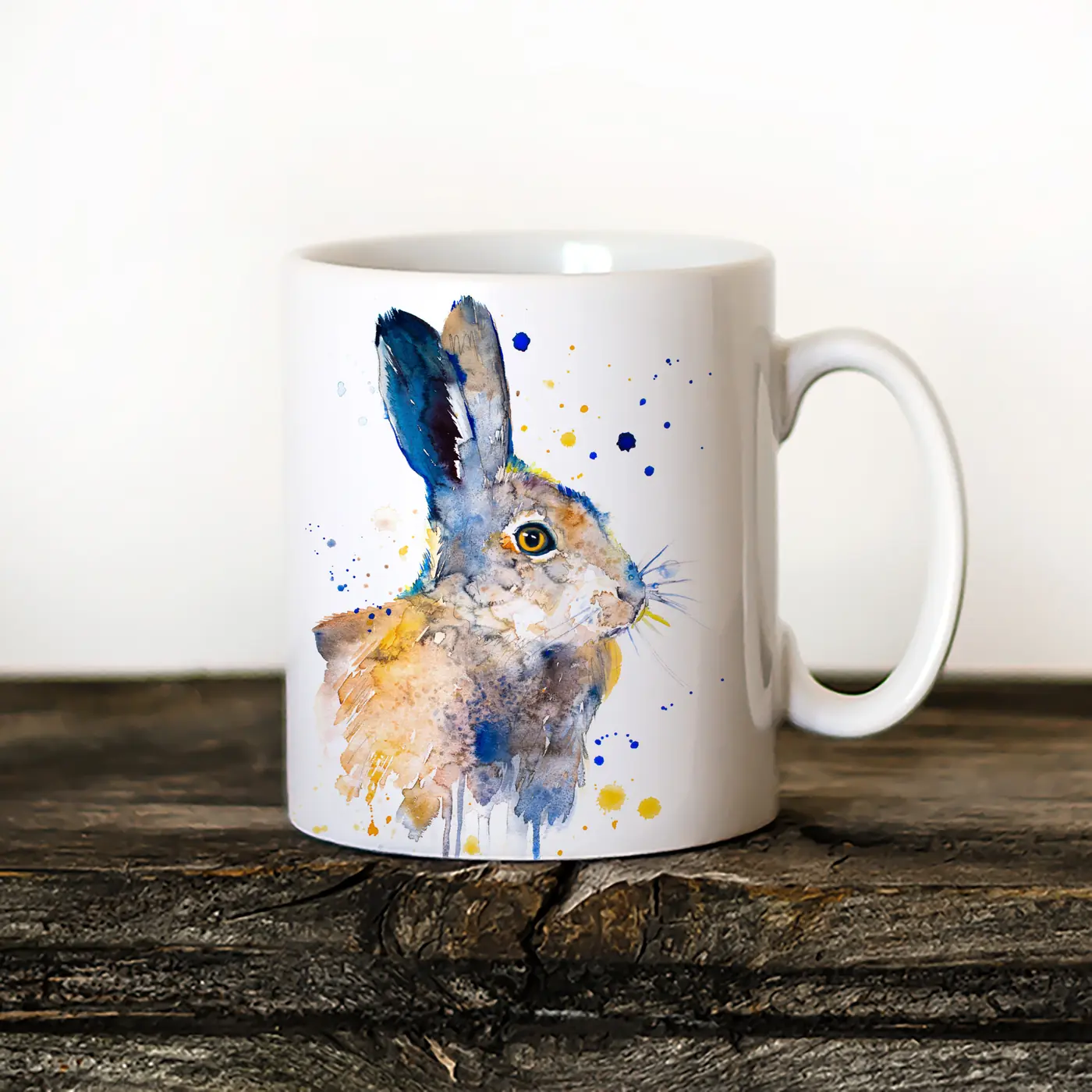 Ceramic mug with a watercolour hare print