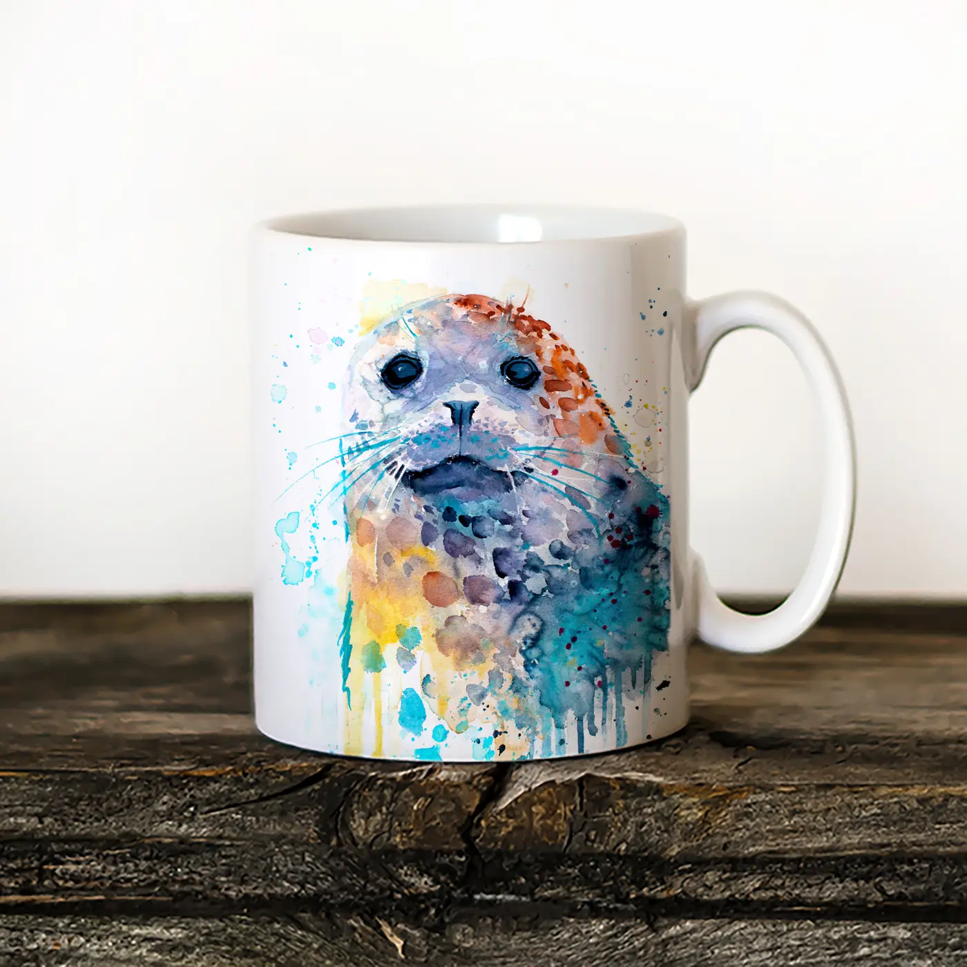 Ceramic mug with a watercolour spotted seal print