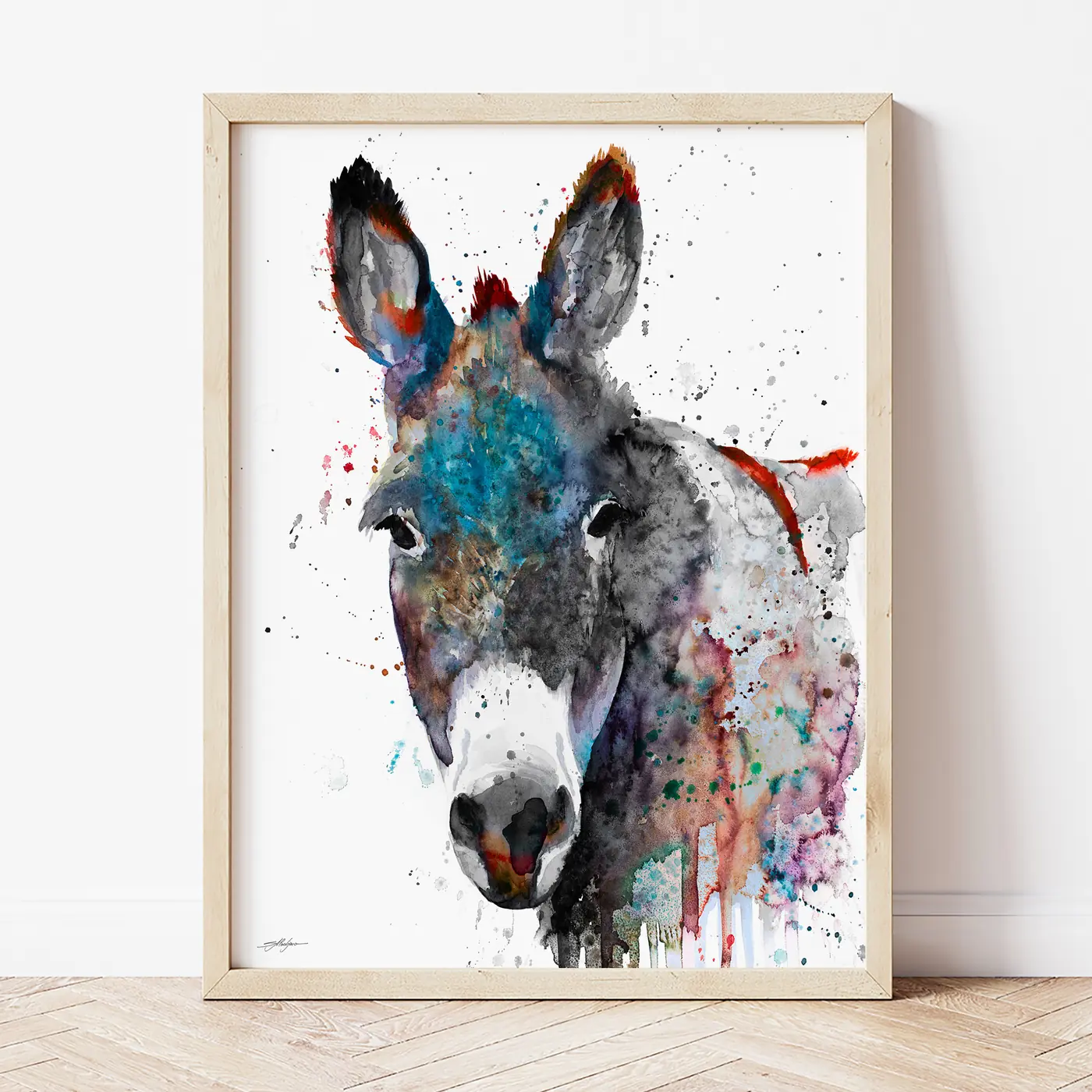 Art print with a watercolour donkey print