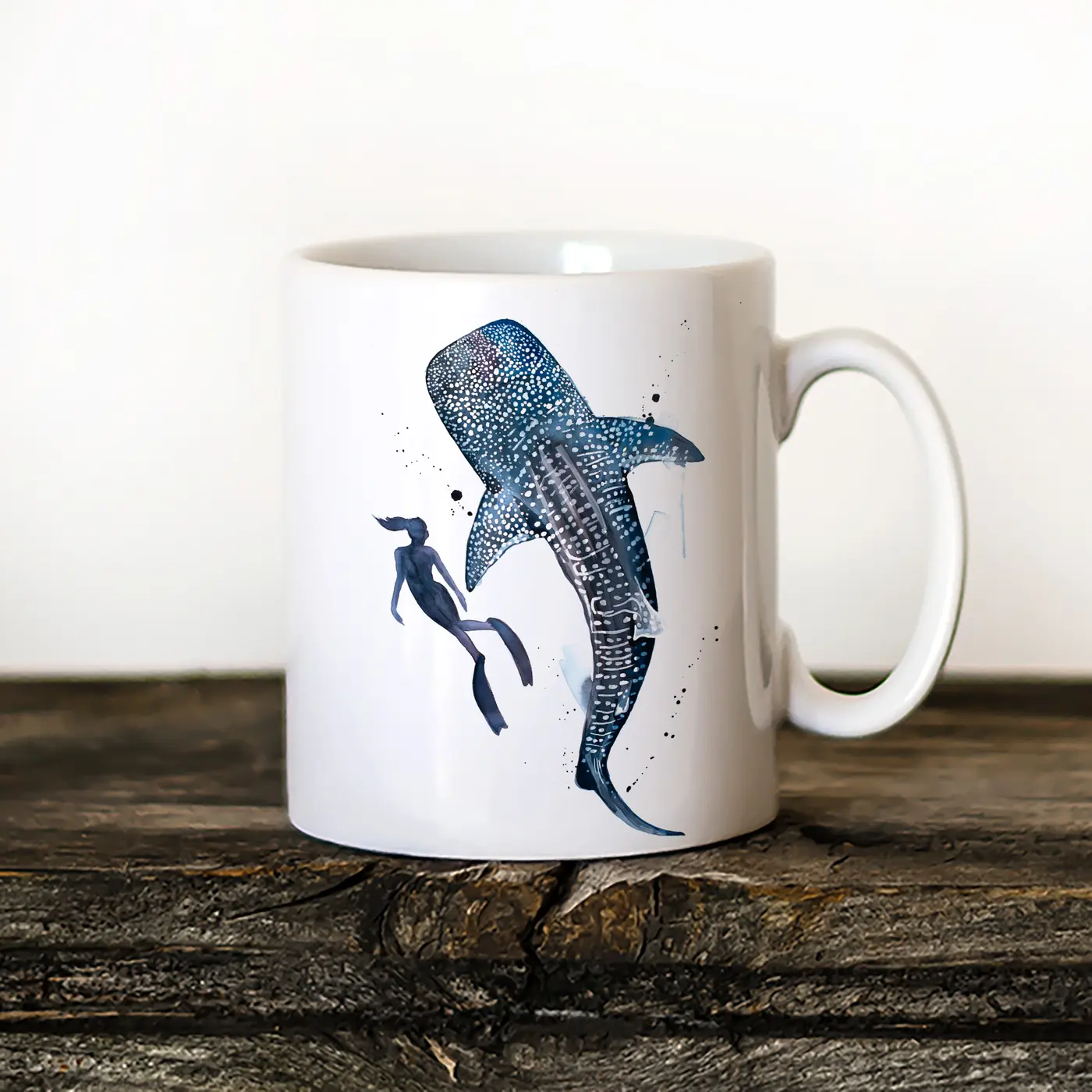Ceramic mug with a watercolour whale shark print