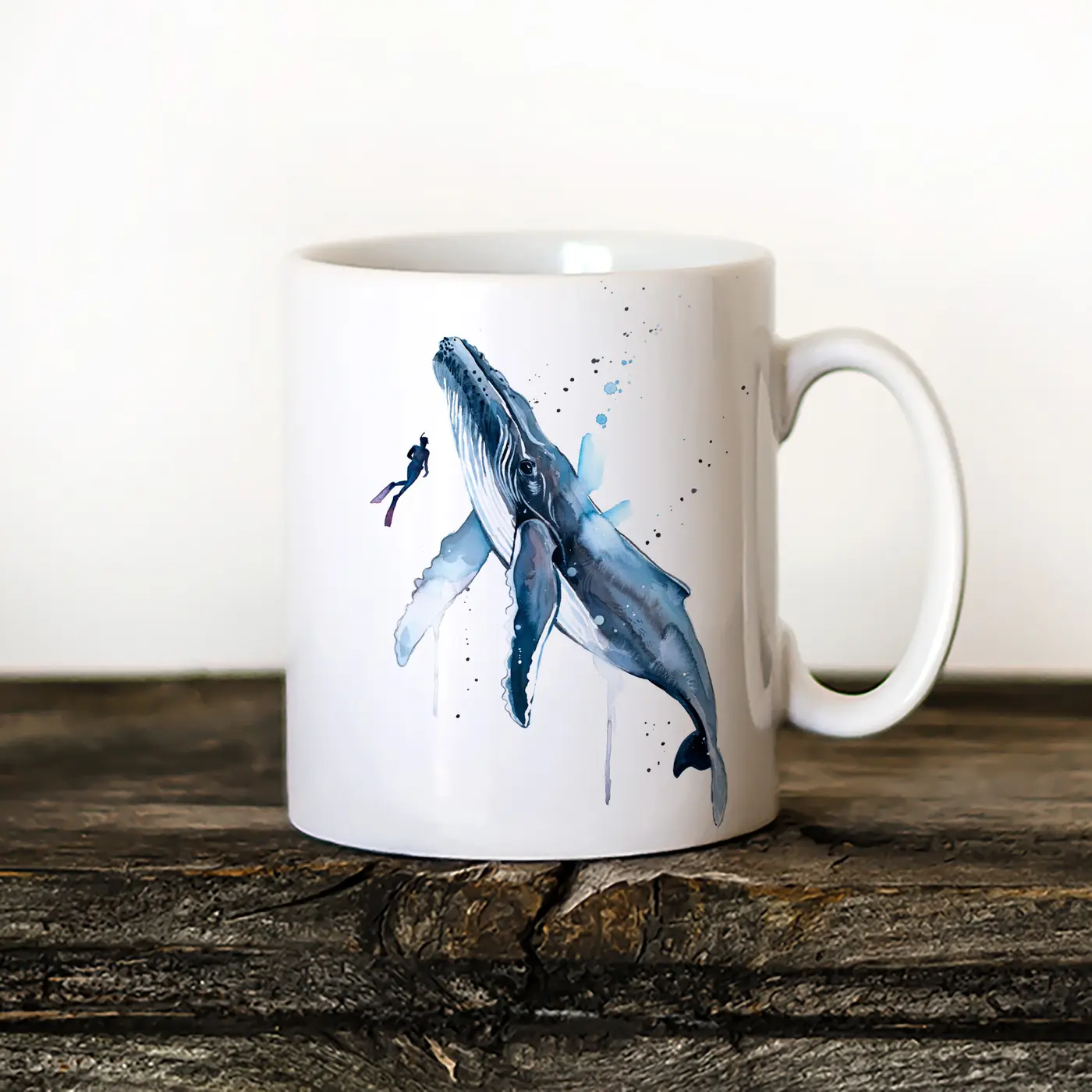 Ceramic mug with a watercolour humpback whale print