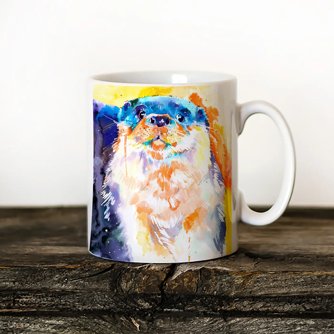 Ceramic mug with a watercolour river otter print