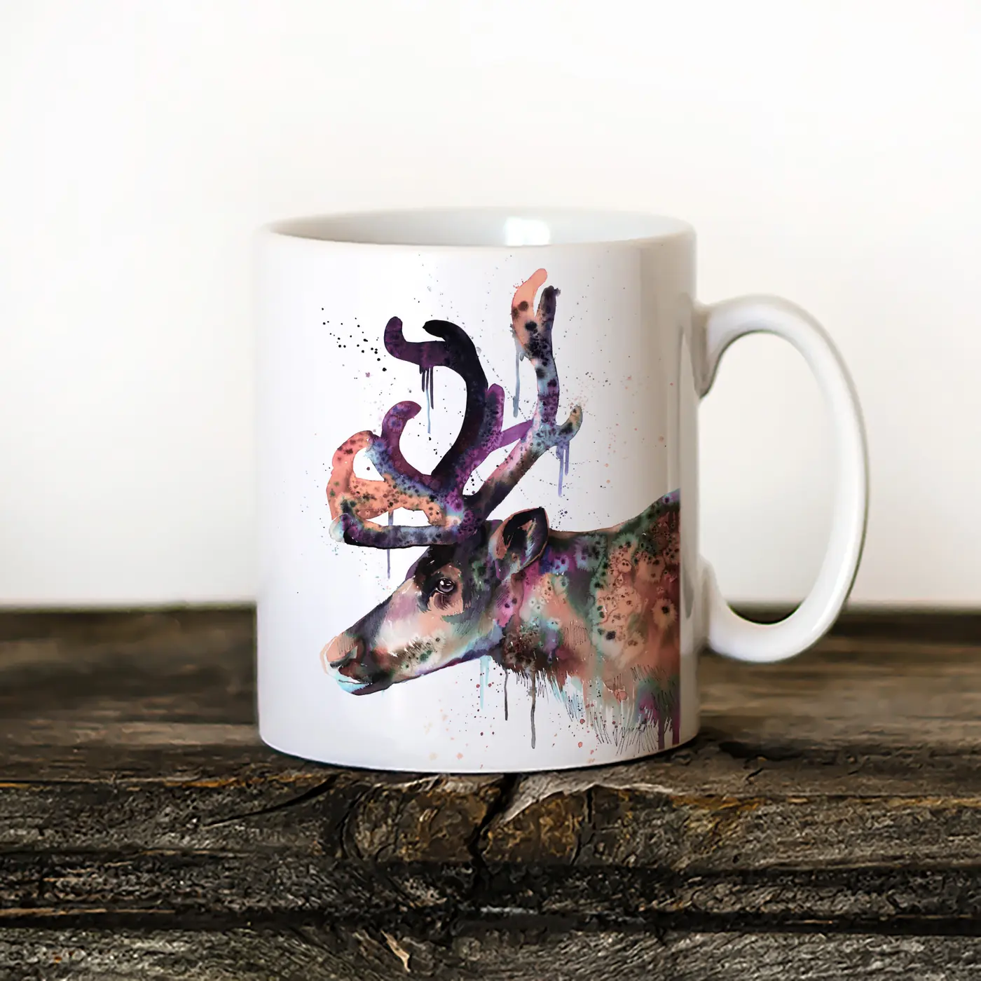 Ceramic mug with a watercolour reindeer print