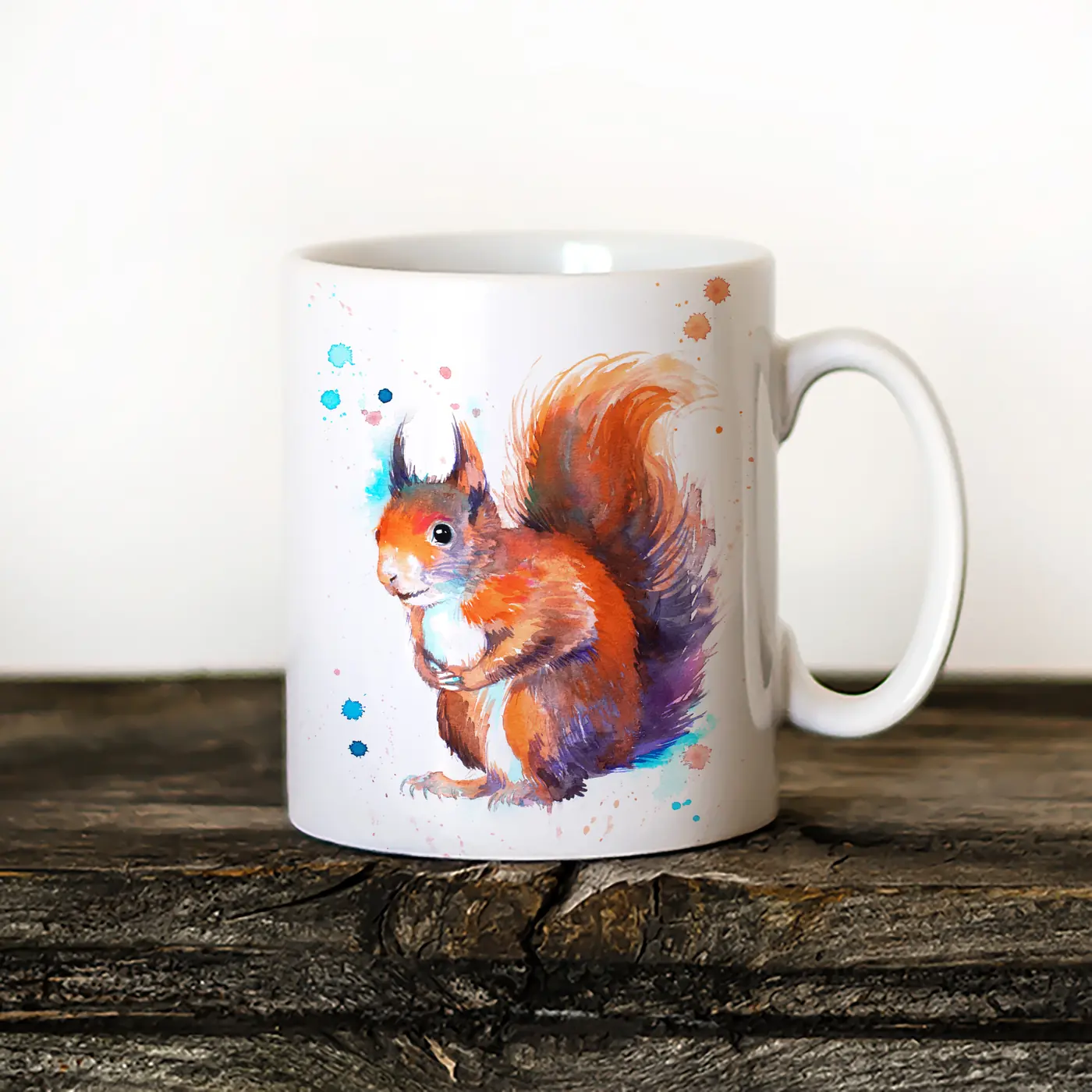 Ceramic mug with a watercolour red squirrel print