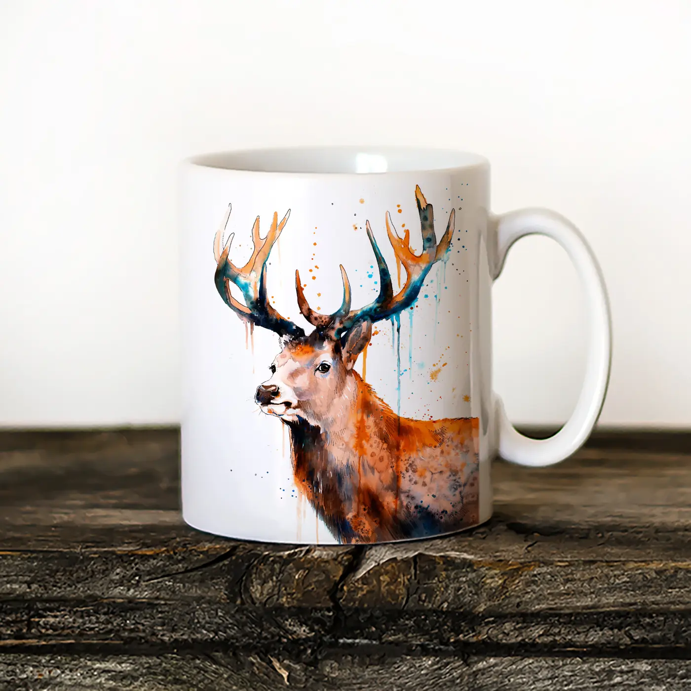 Ceramic mug with a watercolour red deer print