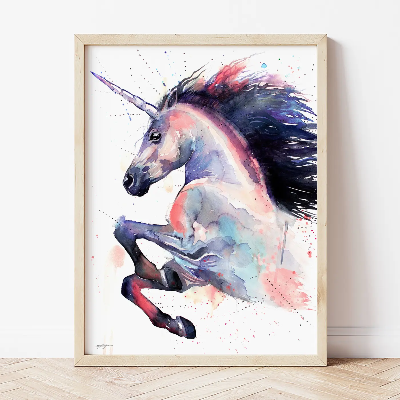Art print with a watercolour unicorn print