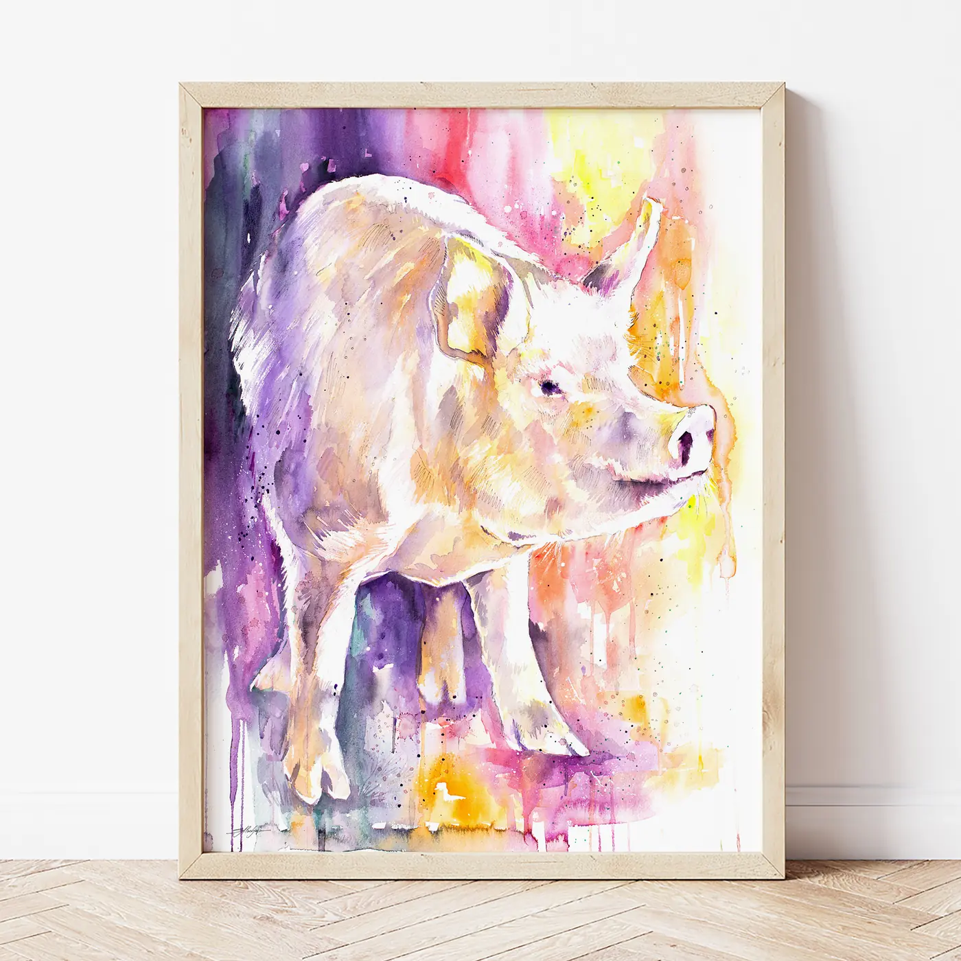 Art print with a watercolour pig print