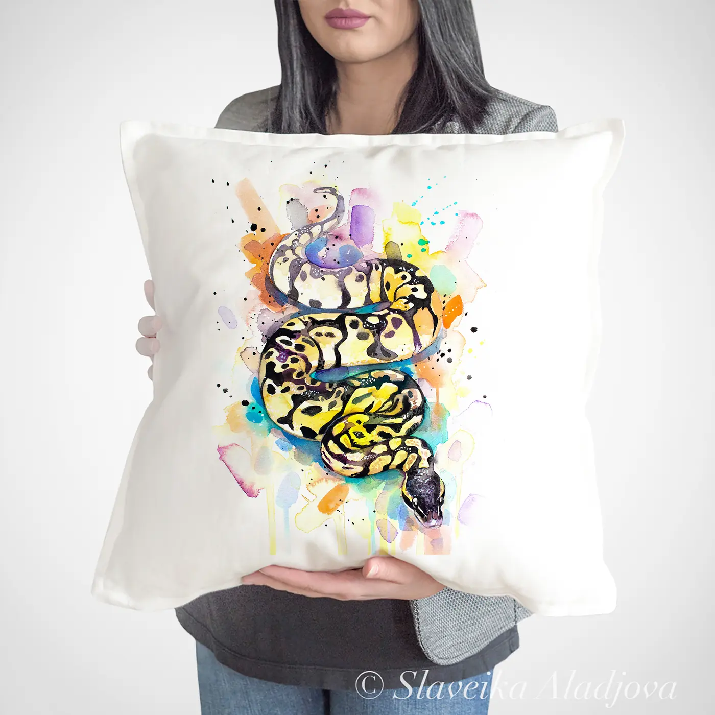 Cushion with a watercolour python print