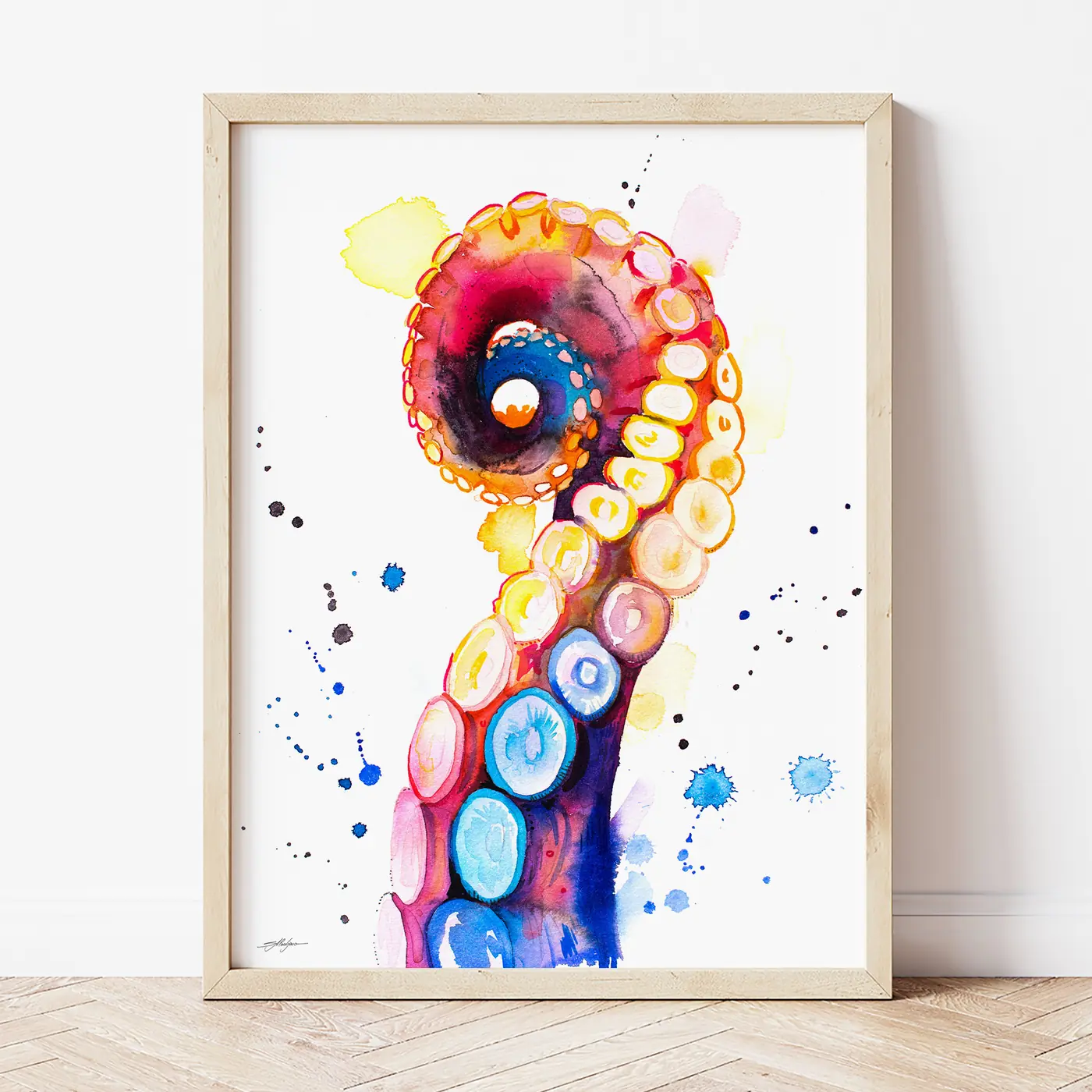 Art print with a watercolour octopus print
