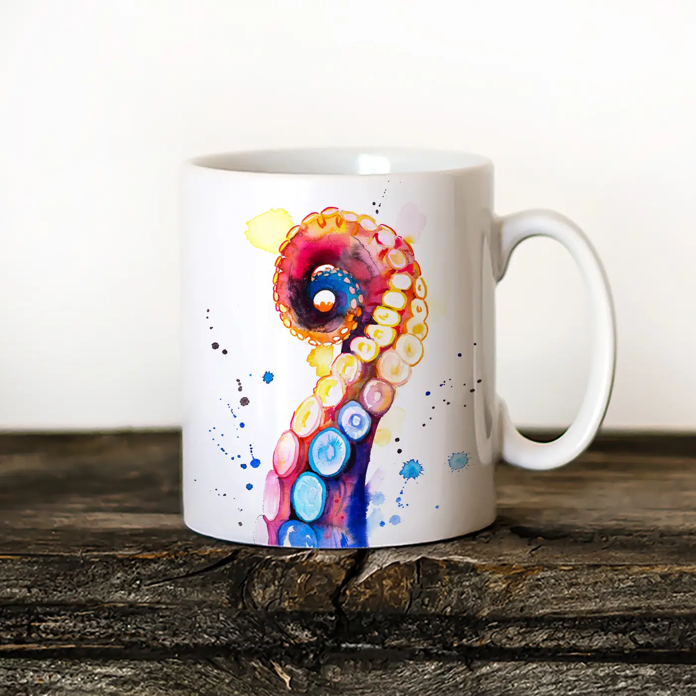 Ceramic mug with a watercolour octopus print
