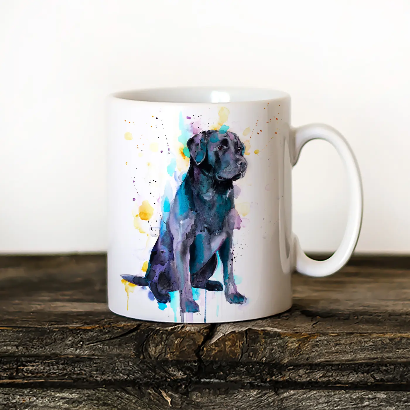 Ceramic mug with a watercolour black labrador print