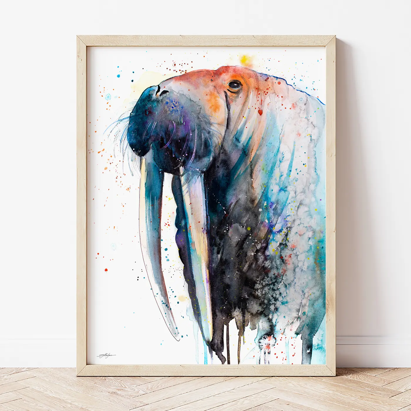 Art print with a watercolour walrus print