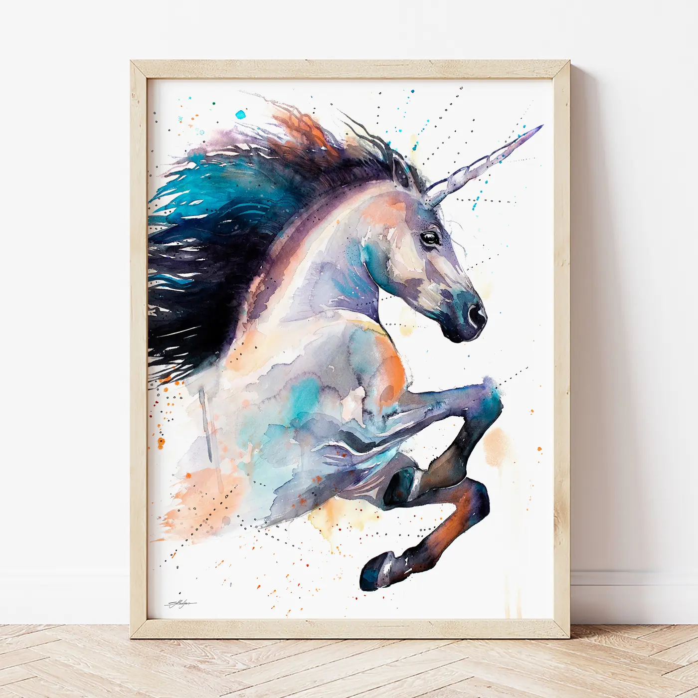 Art print with a watercolour unicorn print