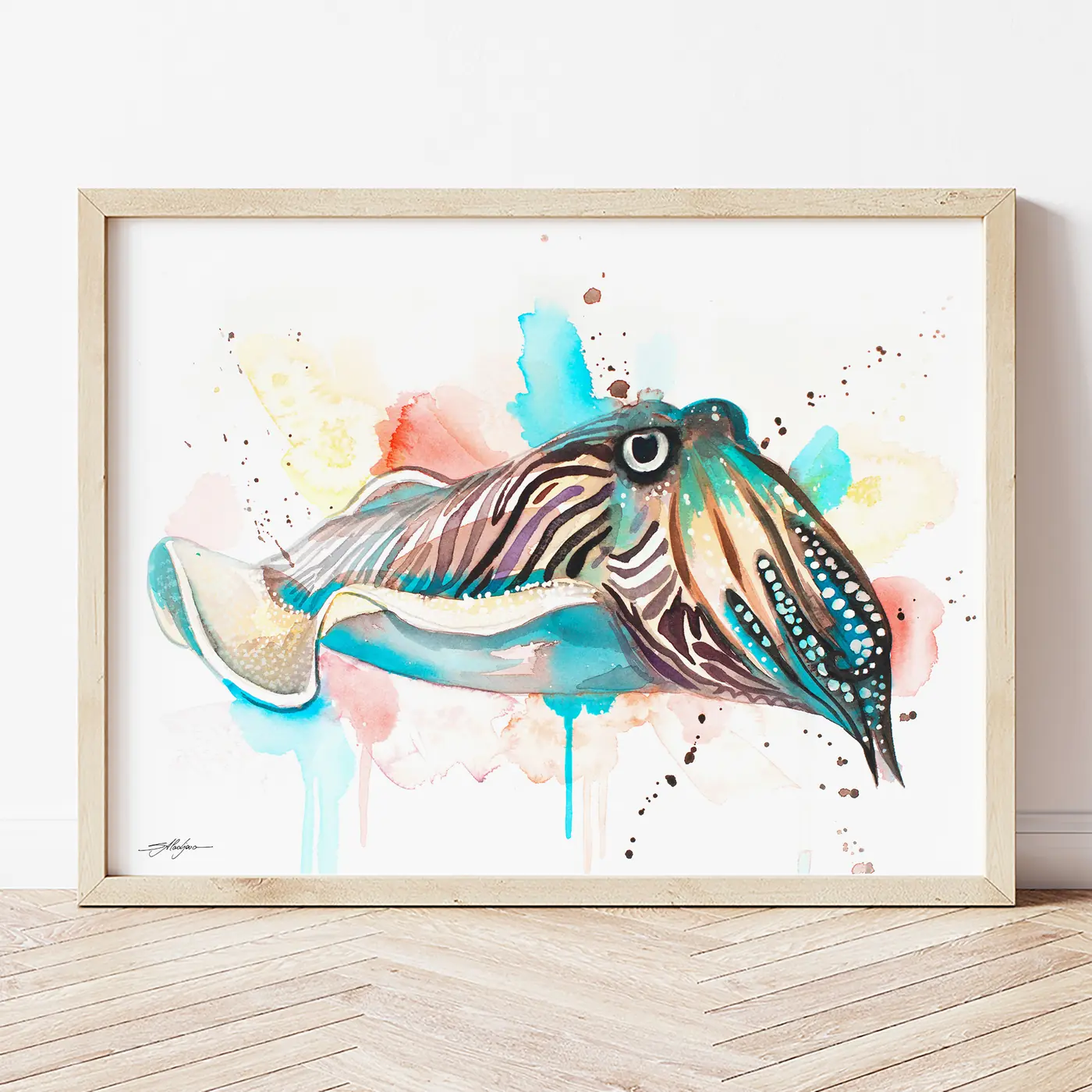Art print with a watercolour cuttlefish print