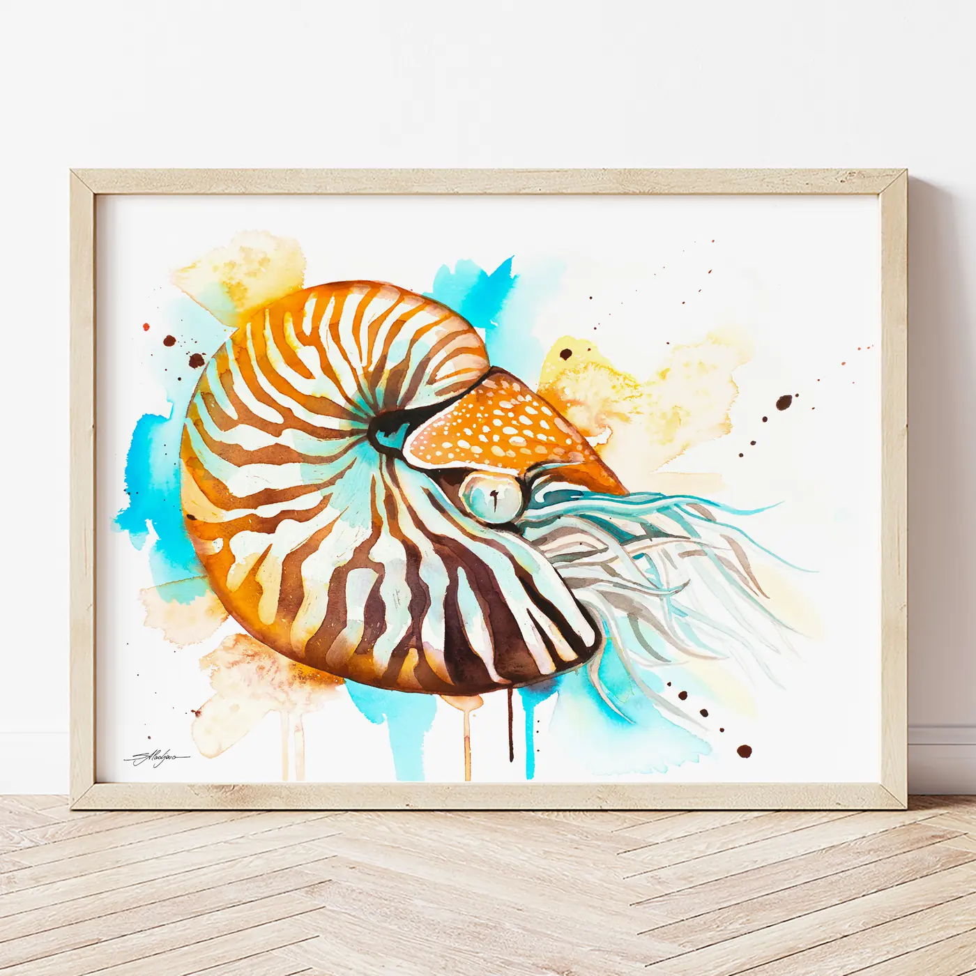 Art print with a watercolour nautilus print