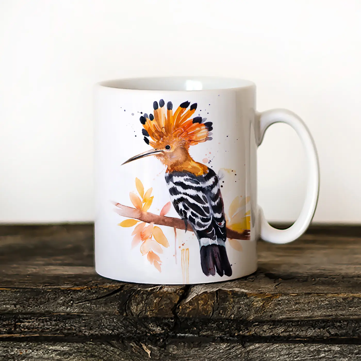 Ceramic mug with a watercolour hoopoe print