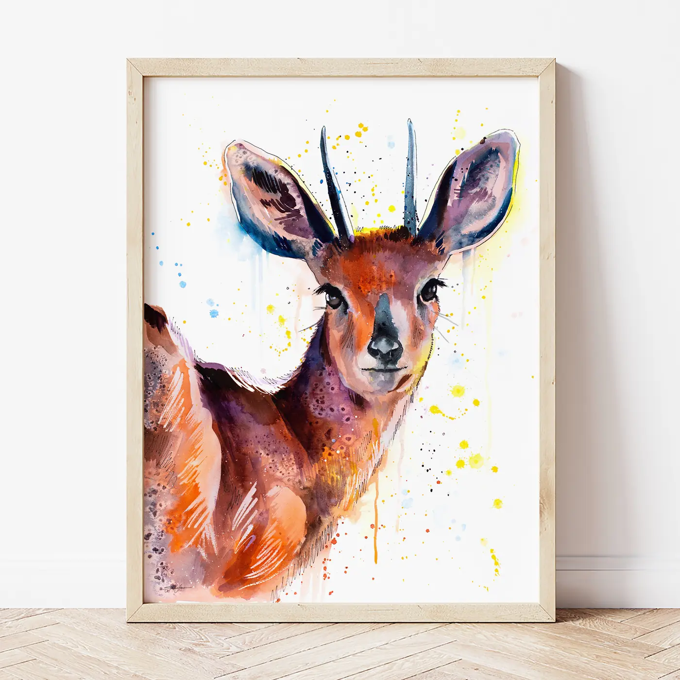 Art print with a watercolour African antelope print