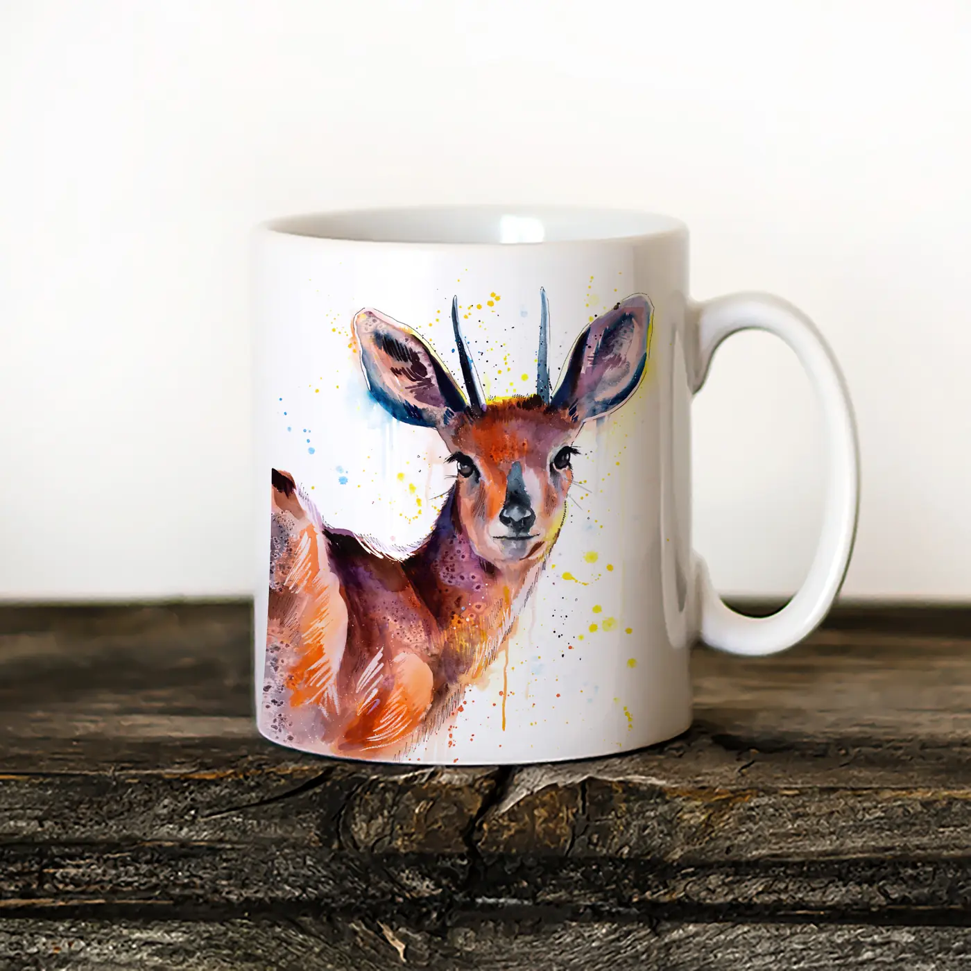 Ceramic mug with a watercolour antelope print