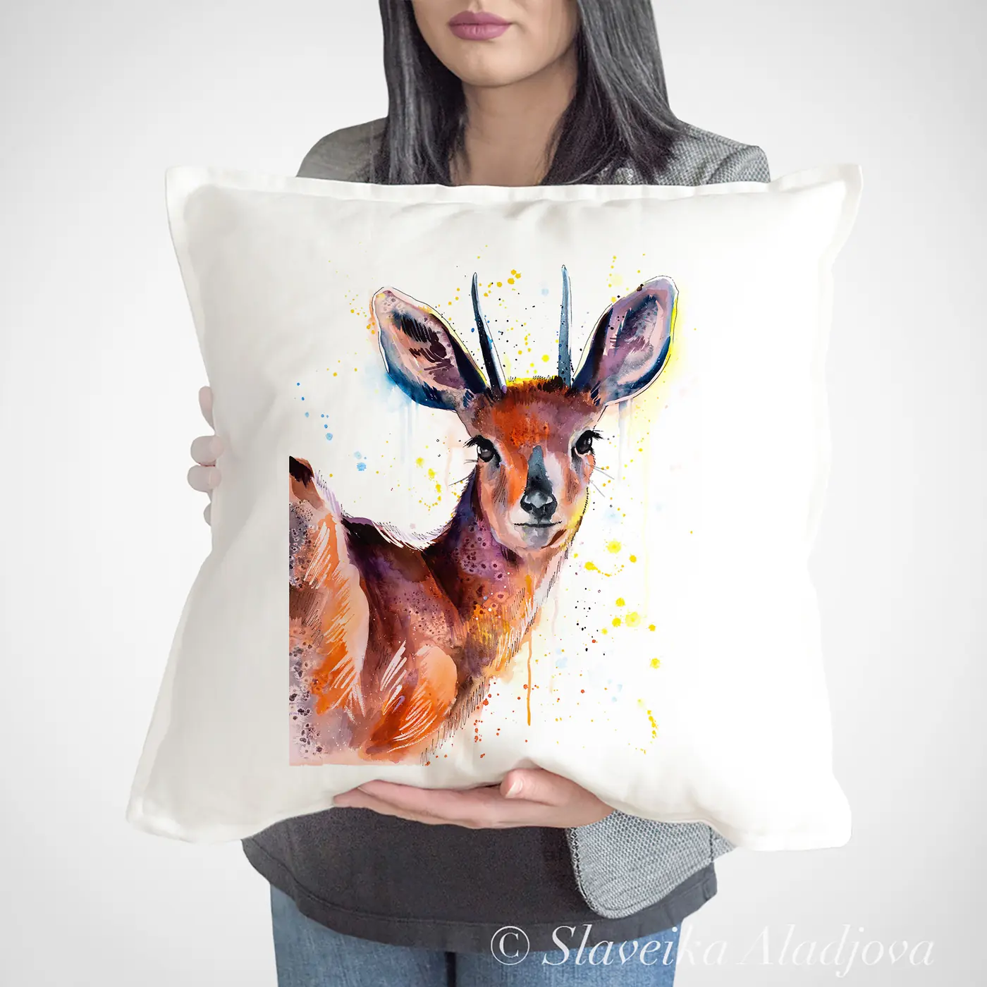 Cushion with a watercolour antelope print