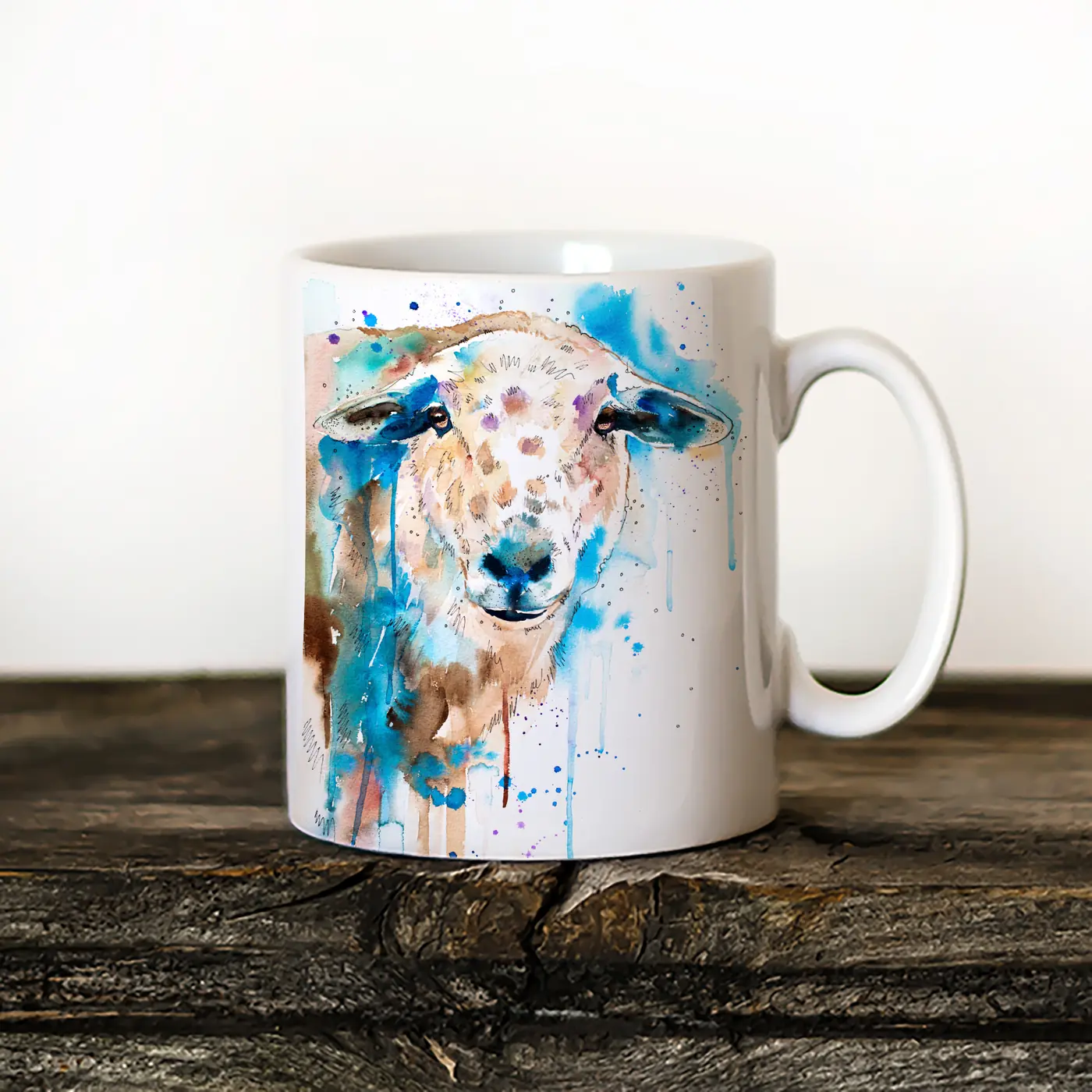 Ceramic mug with a watercolour sheep print