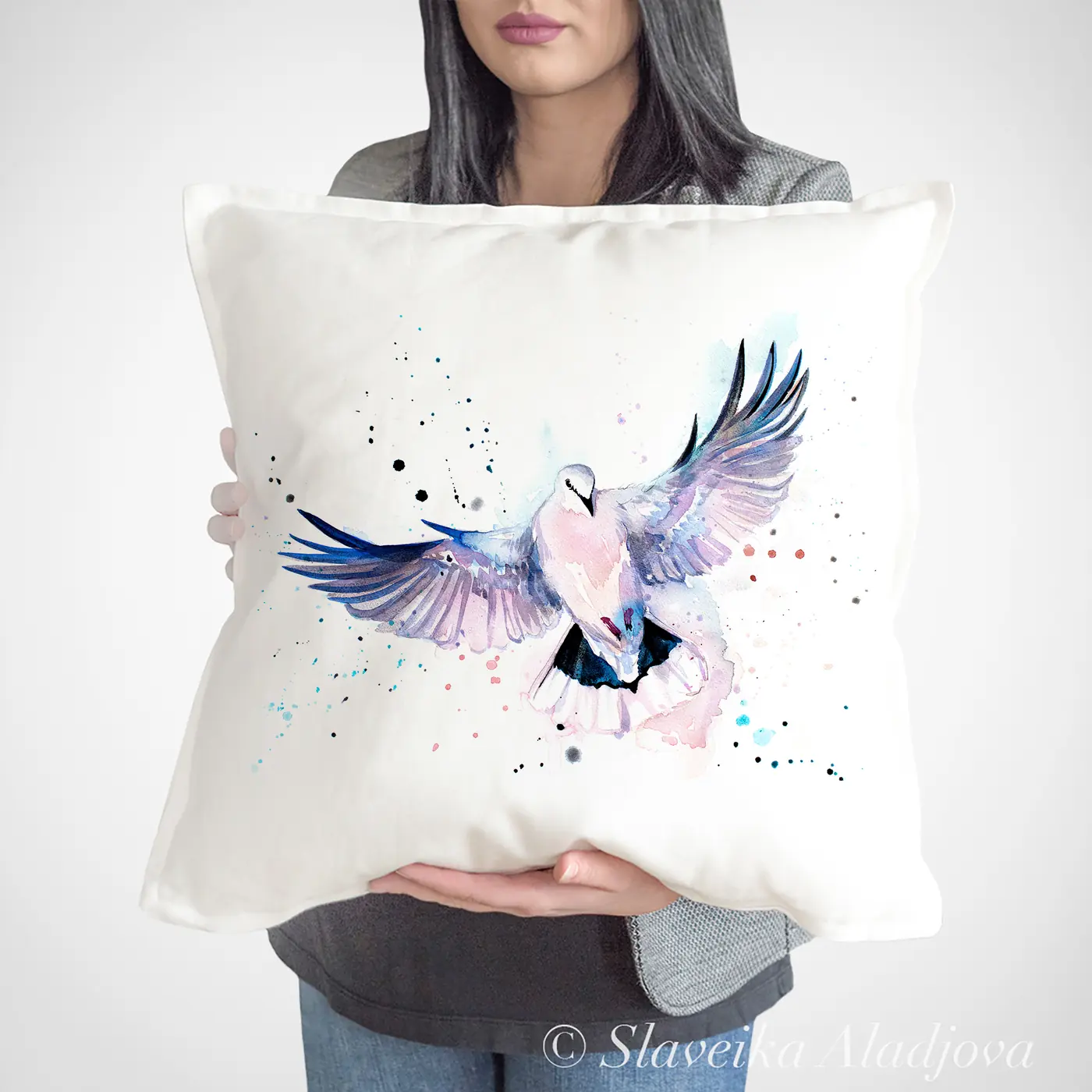 Cushion with a watercolour collared dove print