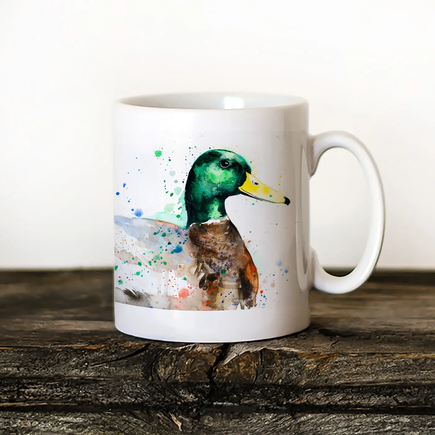 Ceramic mug with a watercolour mallard duck print