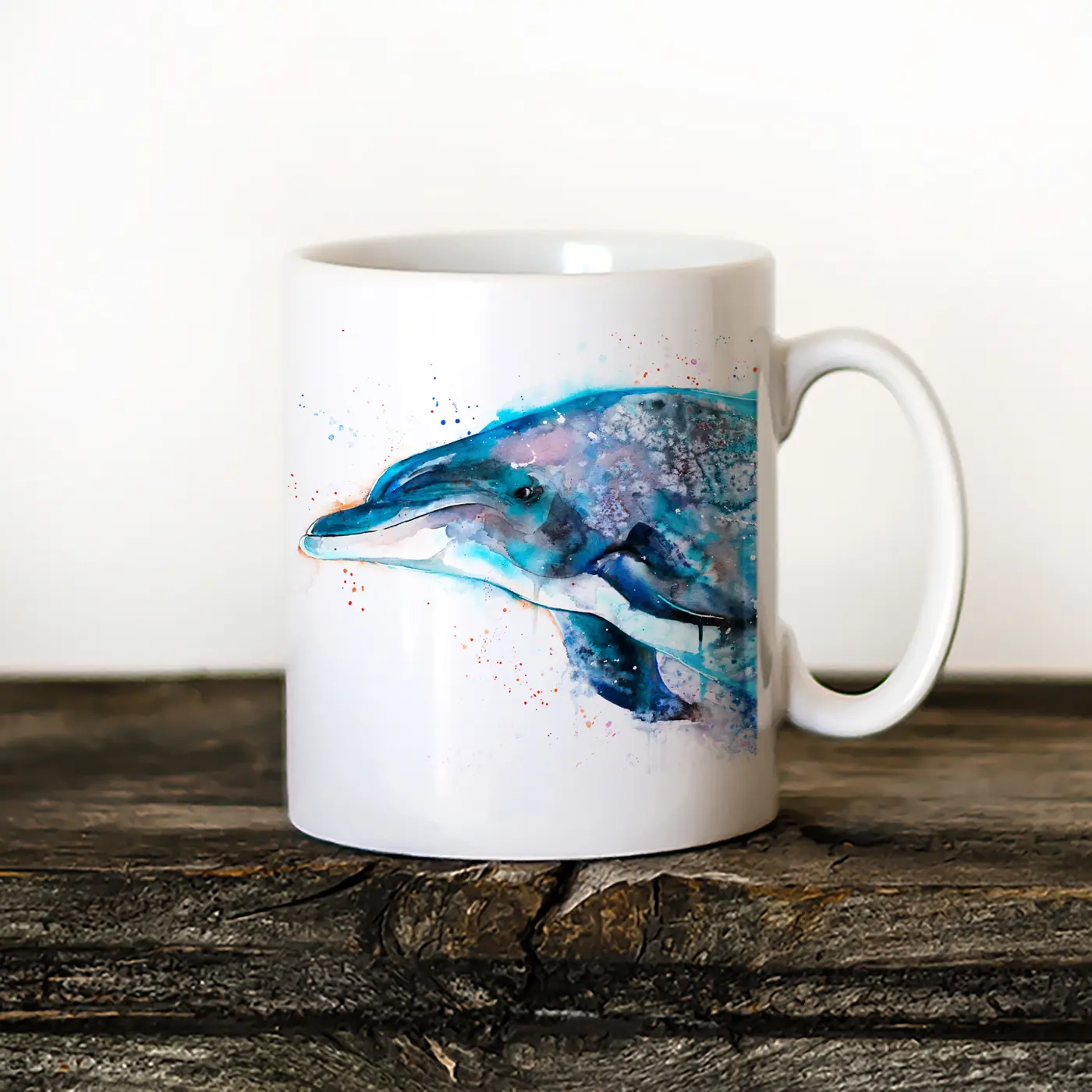 Ceramic mug with a watercolour dolphin print