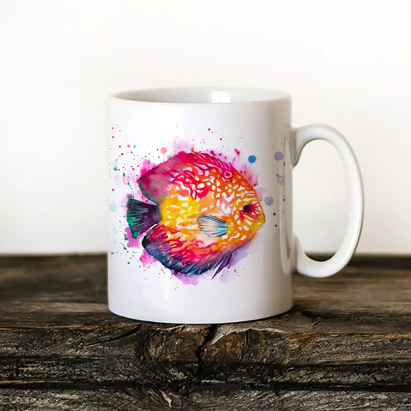 Ceramic mug with a watercolour discus fish print