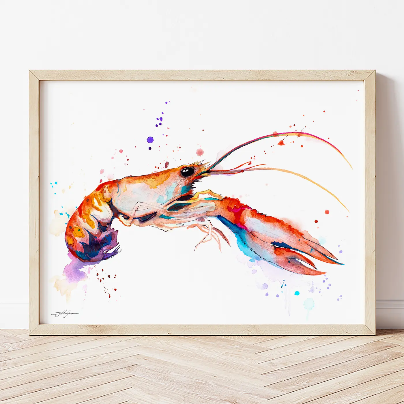 Art print with a watercolour crayfish print