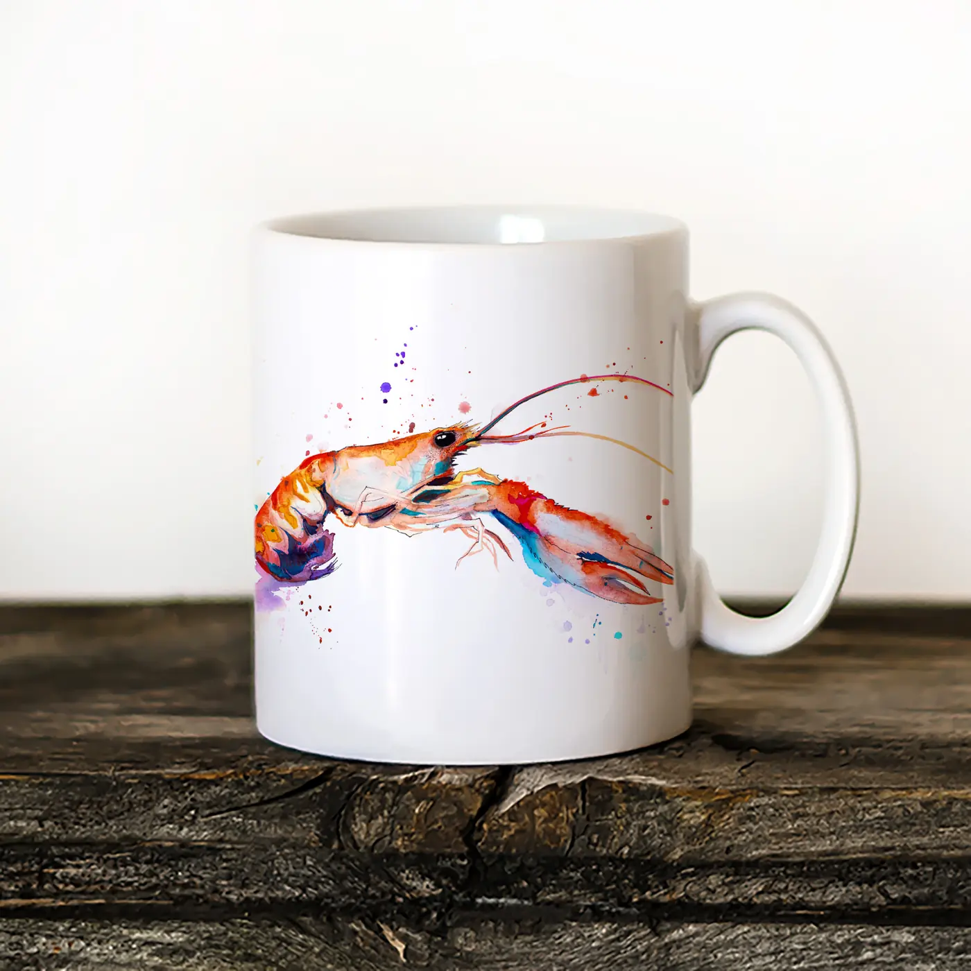 Ceramic mug with a watercolour crayfish print