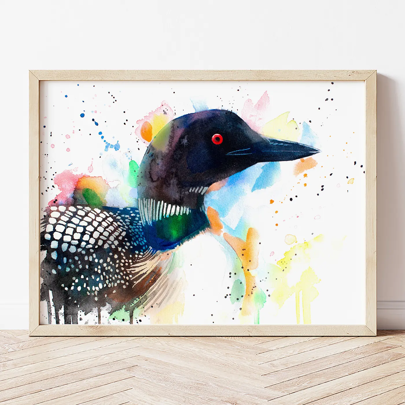 Art print with a watercolour common loon print