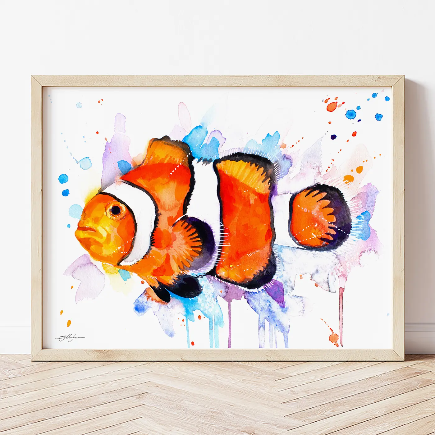 Art print with a watercolour clownfish print