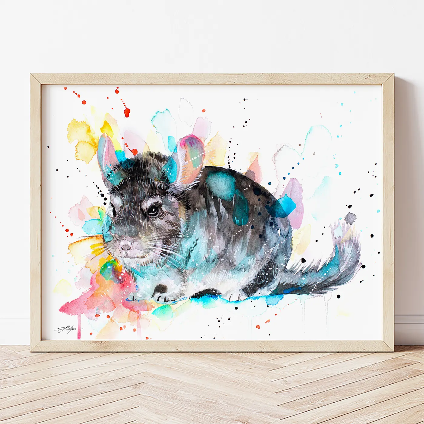 Art print with a watercolour chinchilla print