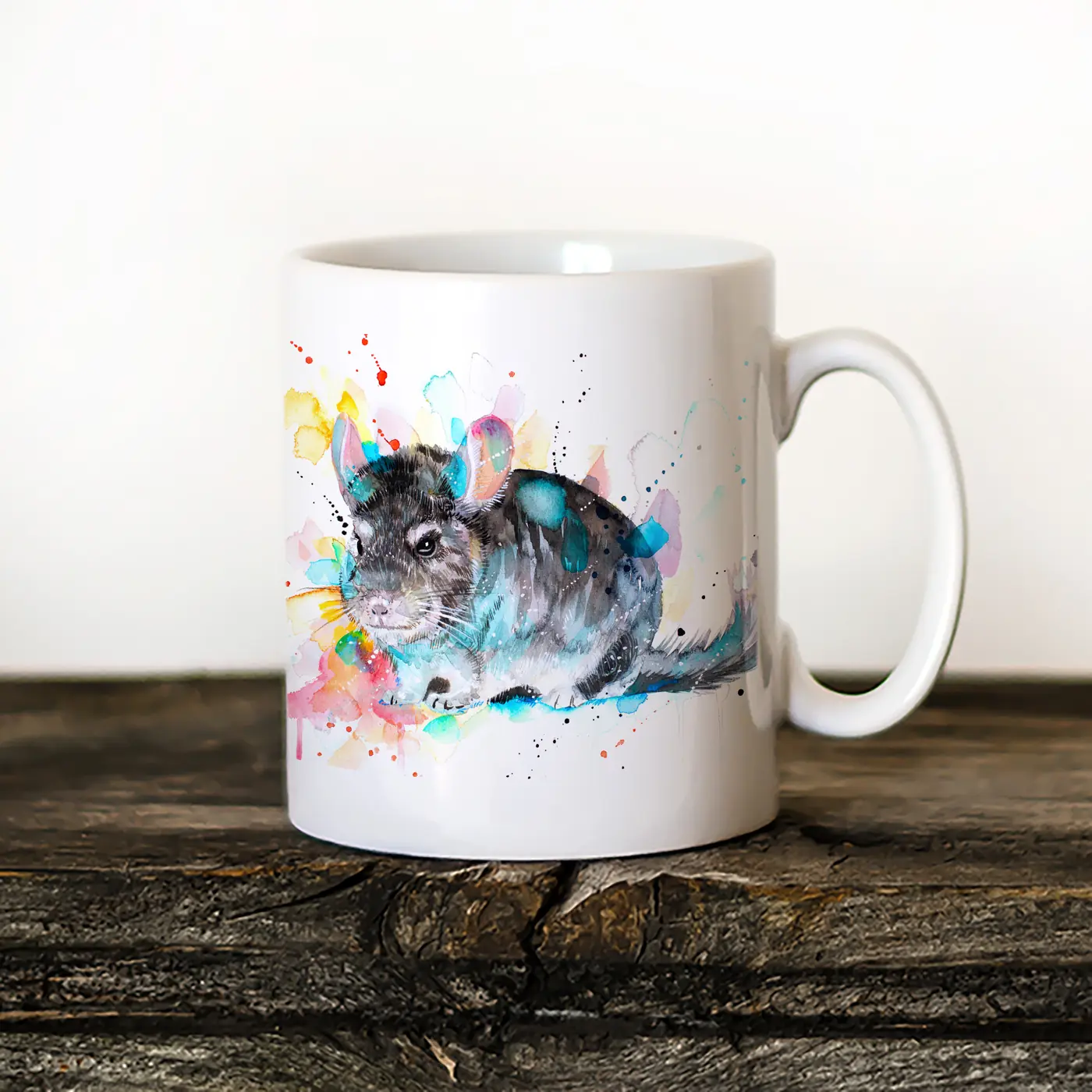Ceramic mug with a watercolour chinchilla print
