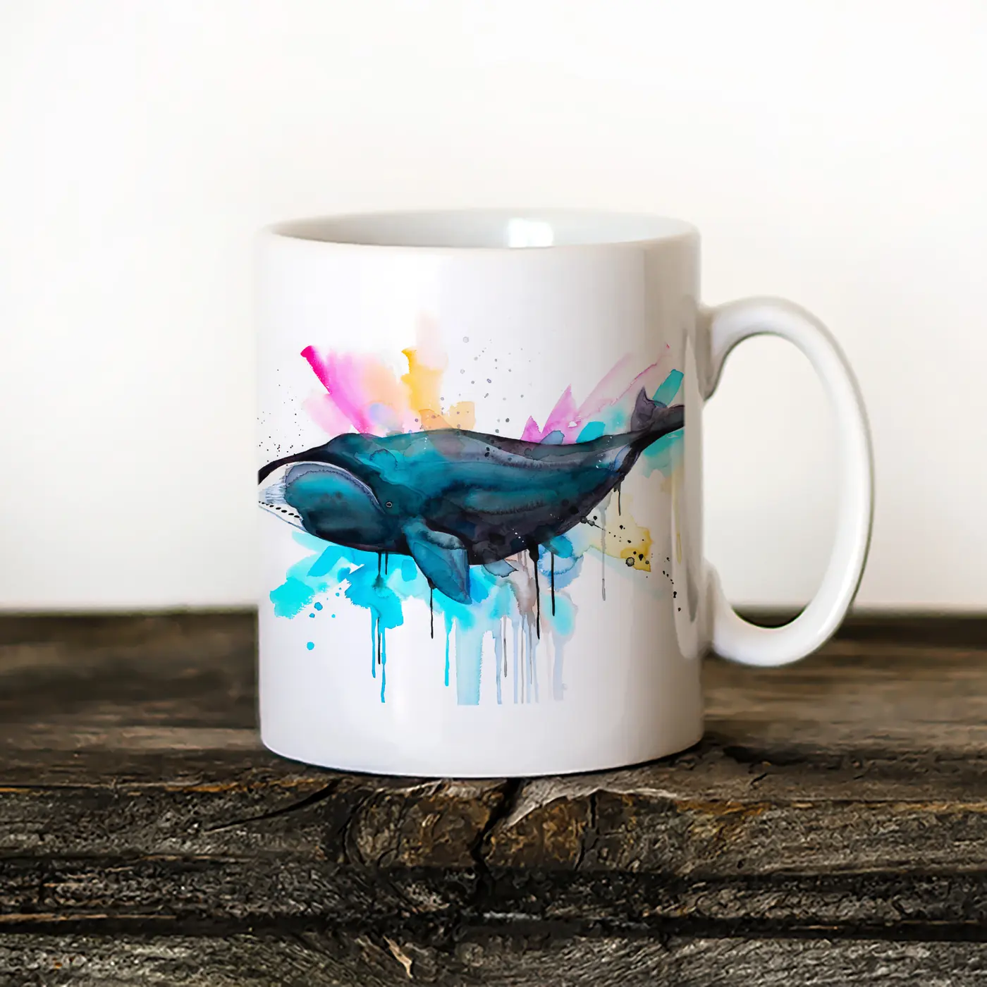Ceramic mug with a watercolour bowhead whale print