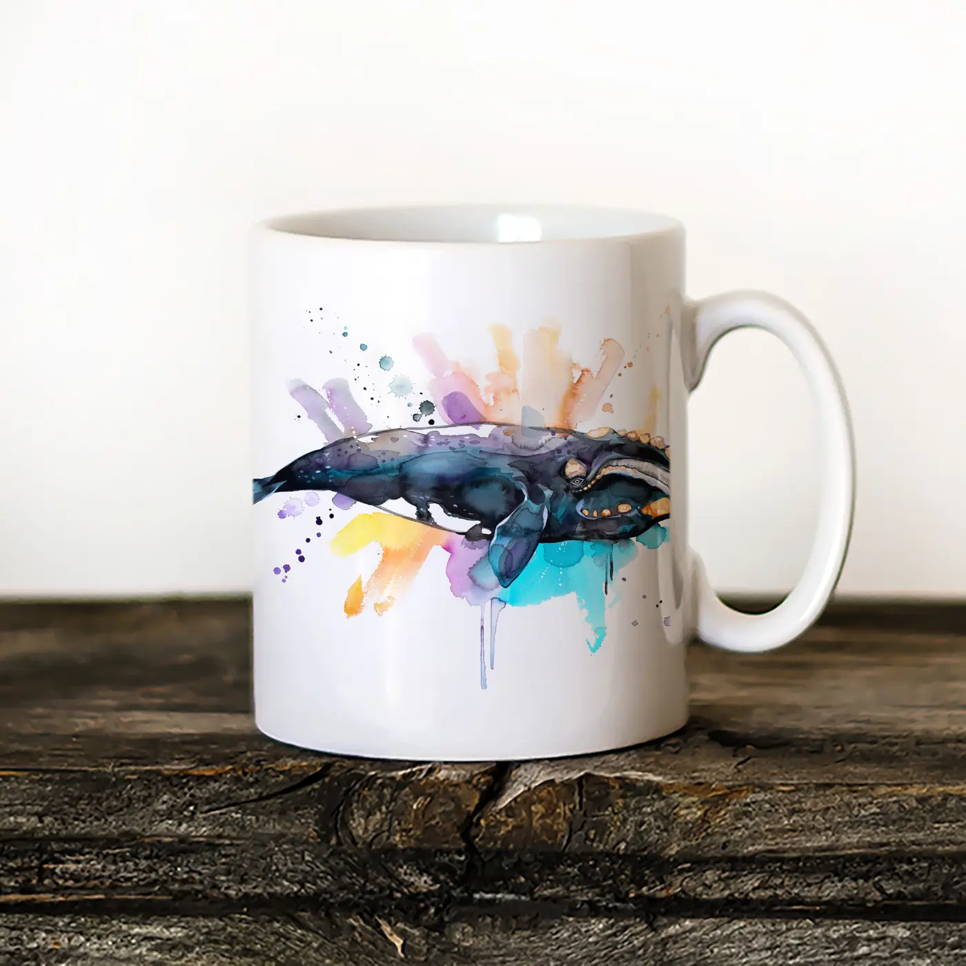 Ceramic mug with a watercolour southern right whale print