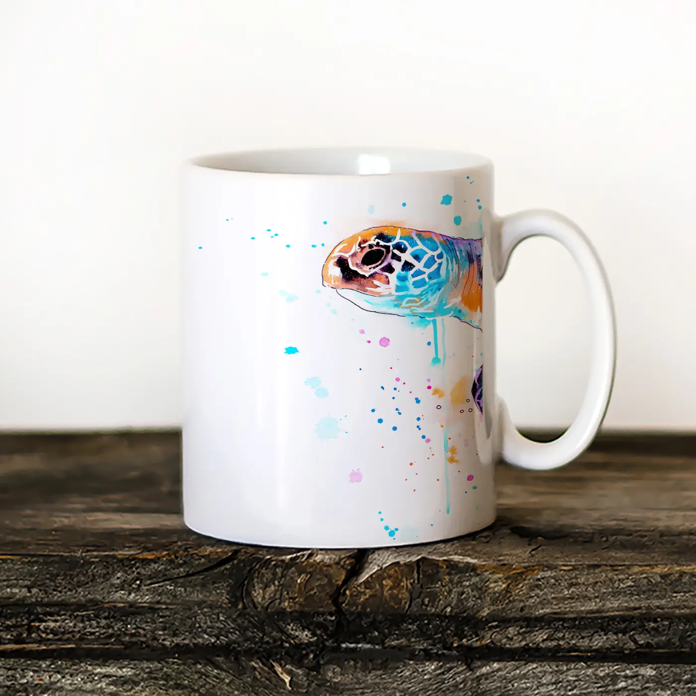 Ceramic mug with a watercolour blue sea turtle print 2