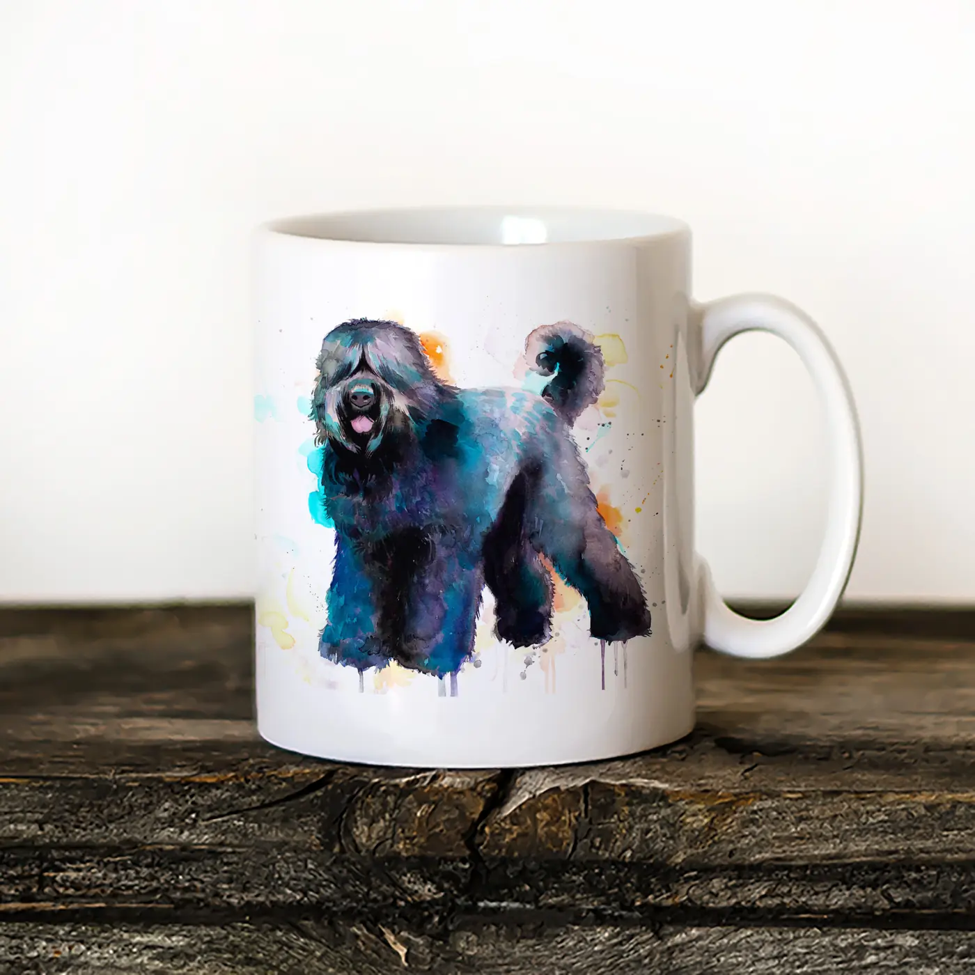 Ceramic mug with a watercolour black russian terrier print