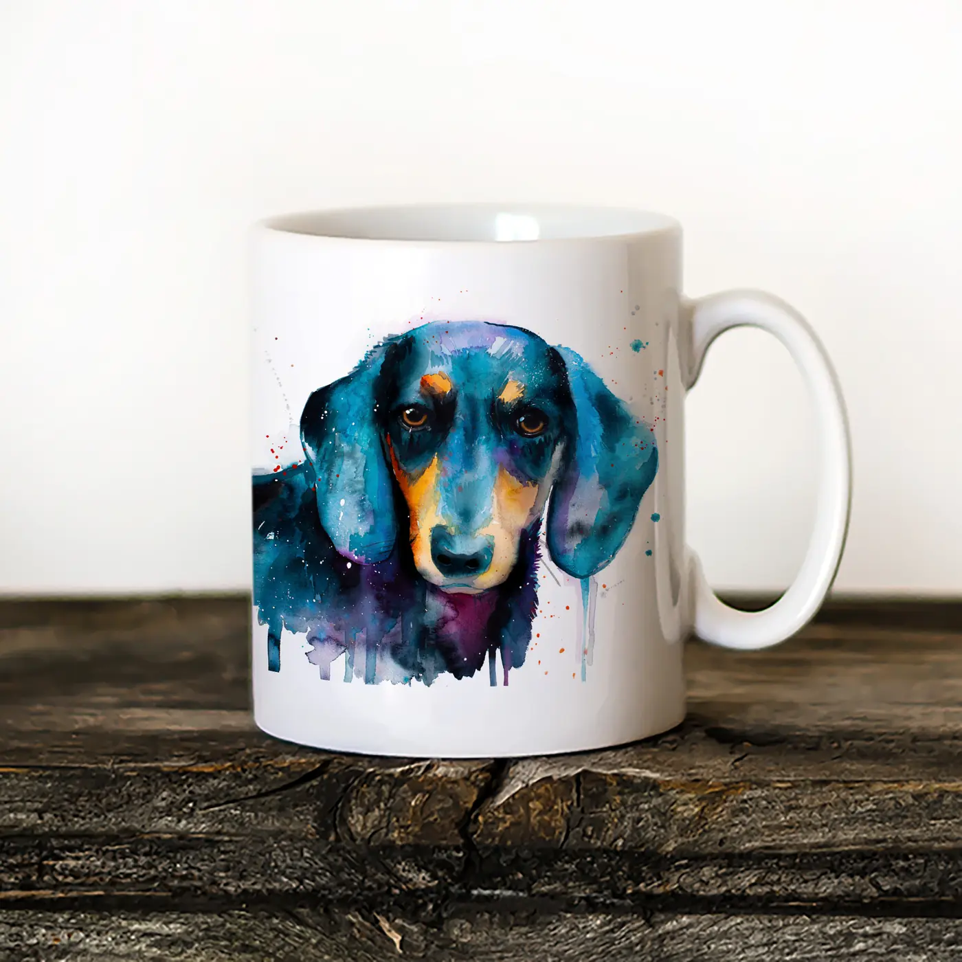 Ceramic mug with a watercolour black dachshund print