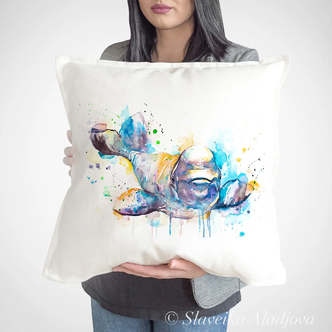 Cushion with a watercolour beluga whale print