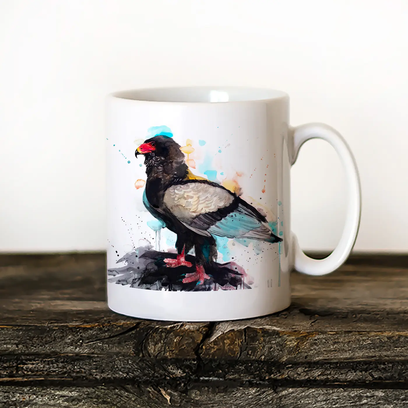 Ceramic mug with a watercolour bateleur eagle print