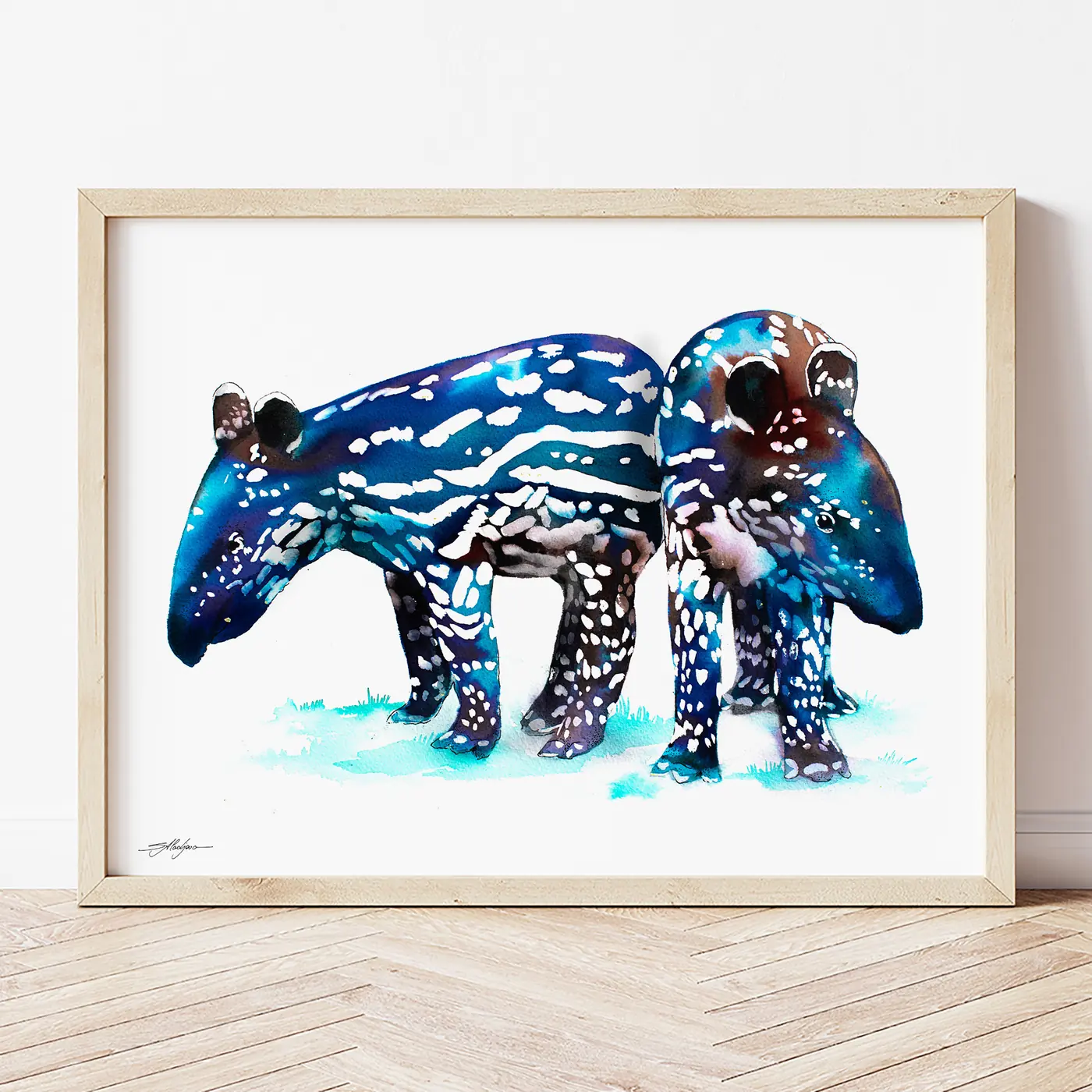 Art print with a watercolour baby tapirs print