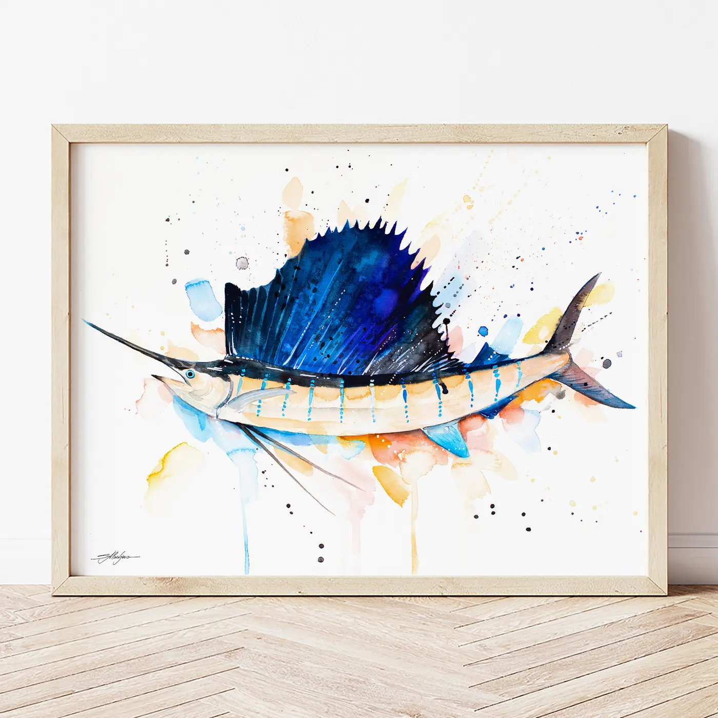 Art print with a watercolour sailfish print