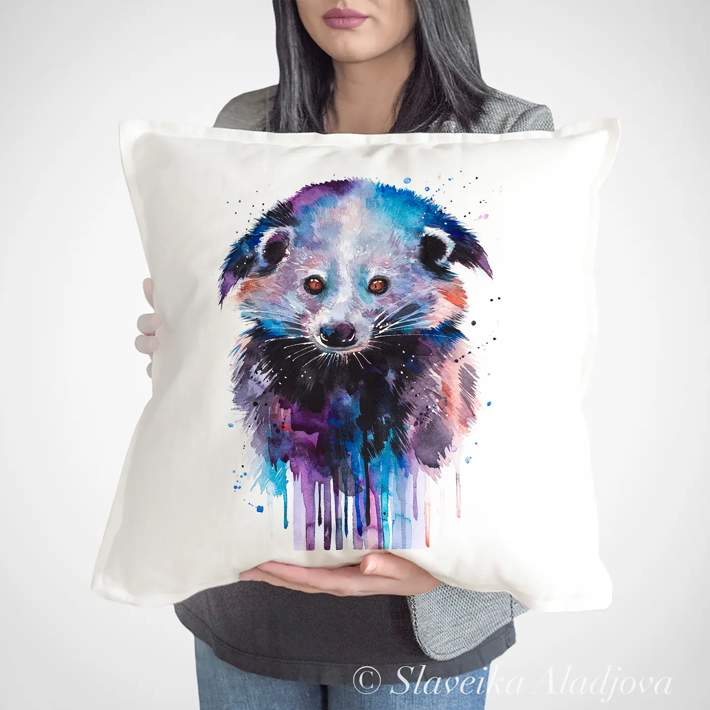 Cushion with a watercolour binturong print