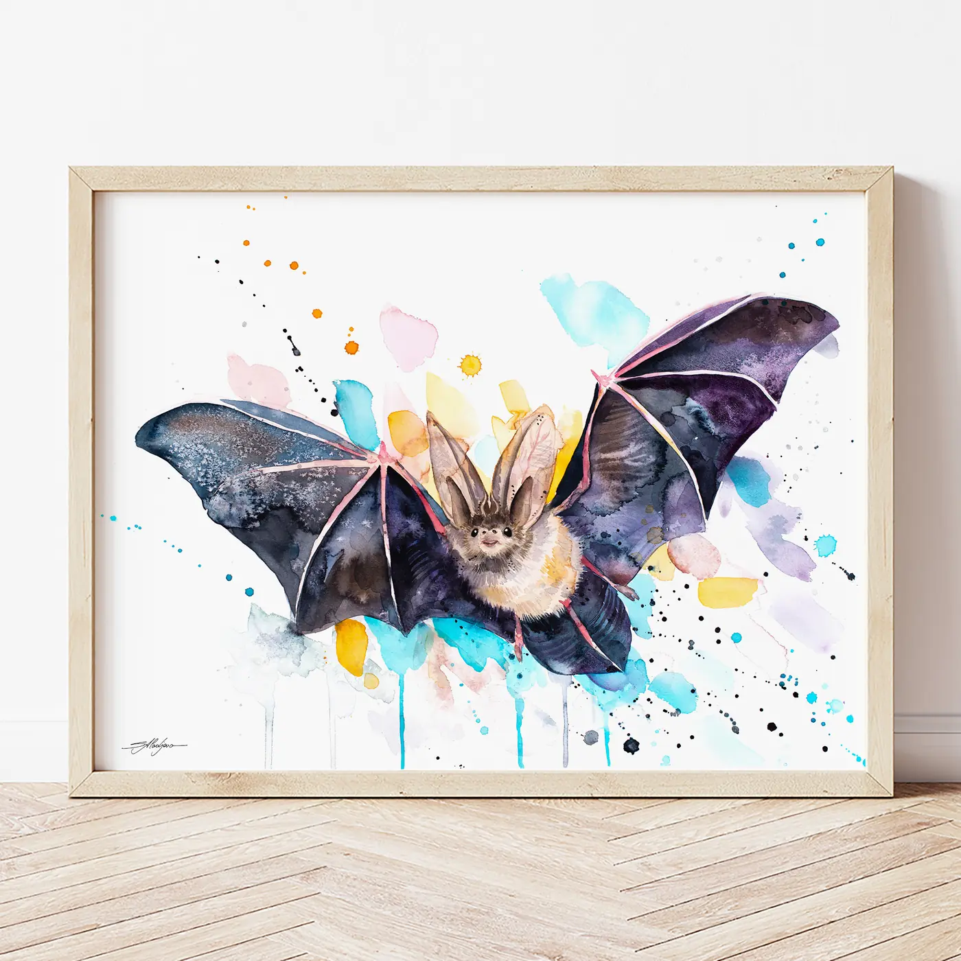 Art print with a watercolour bat print