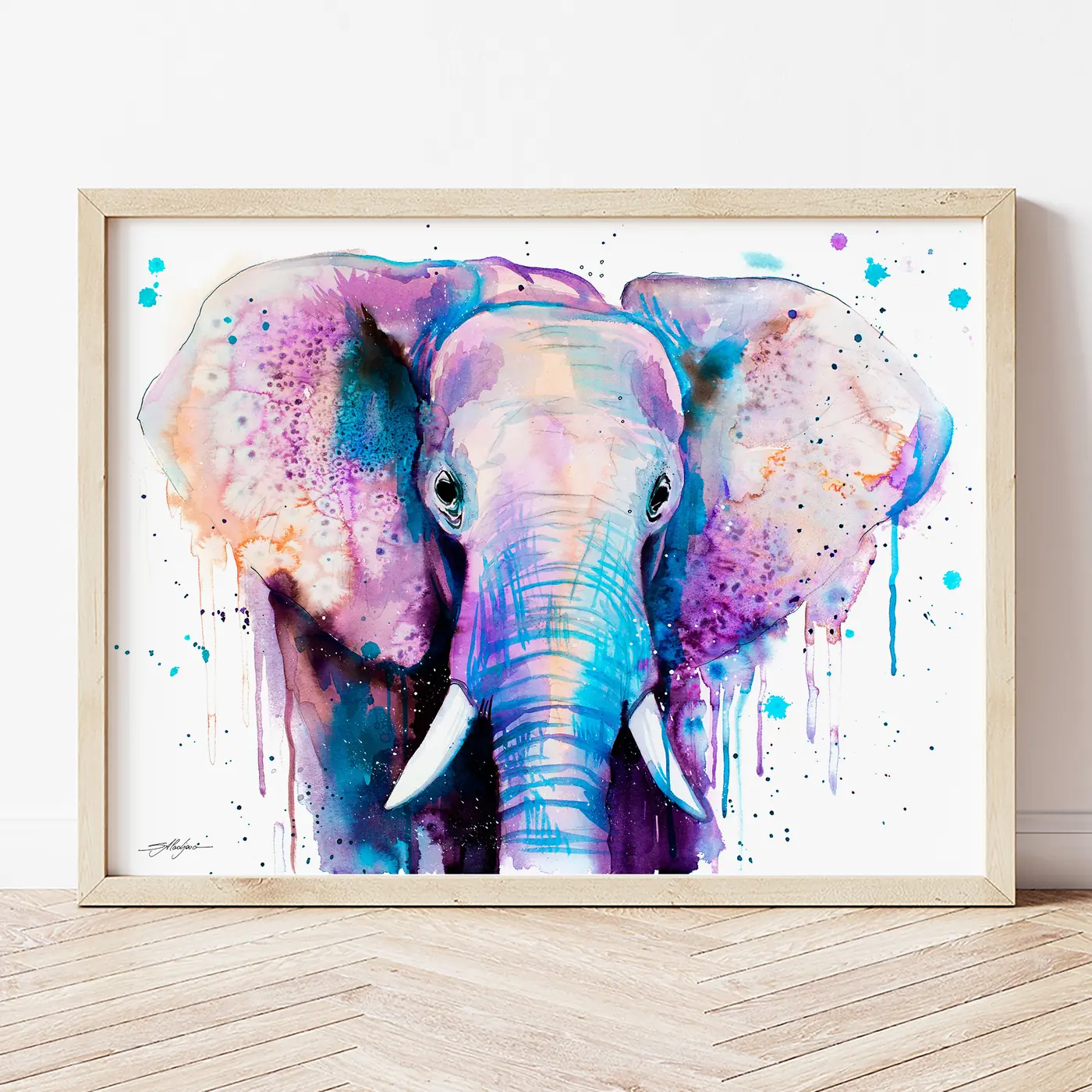 Art print with a watercolour elephant print