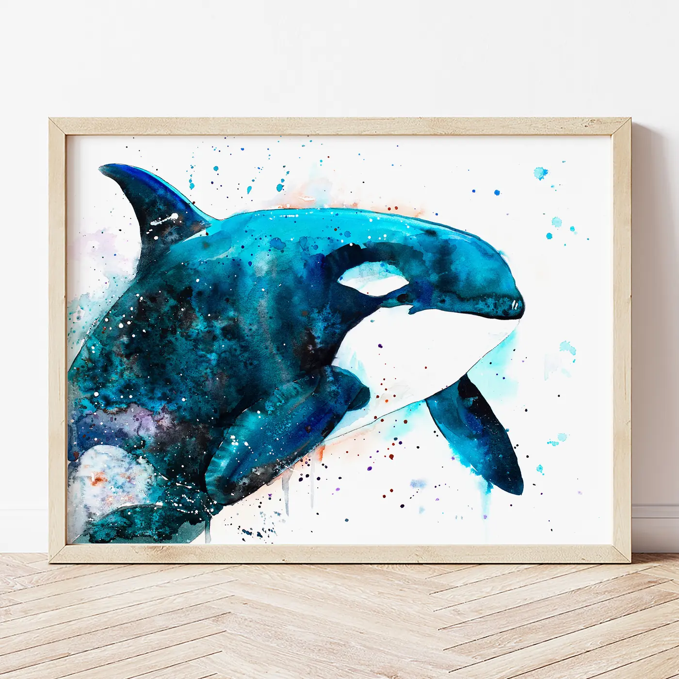 Art print with a watercolour orca print