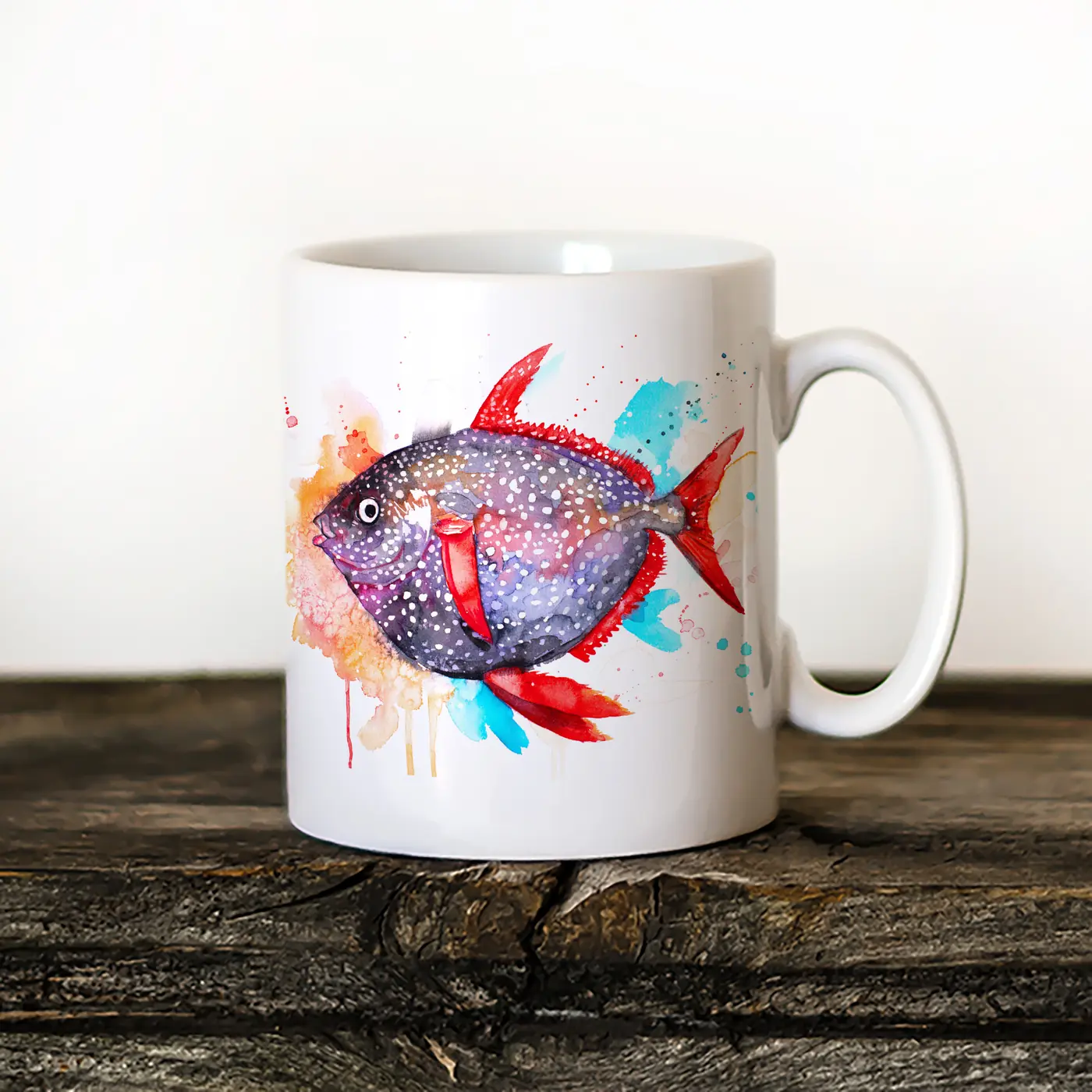 Ceramic mug with a watercolour moonfish print