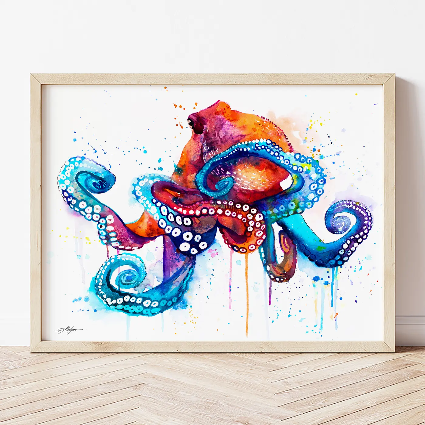 Art print with a watercolour octopus print