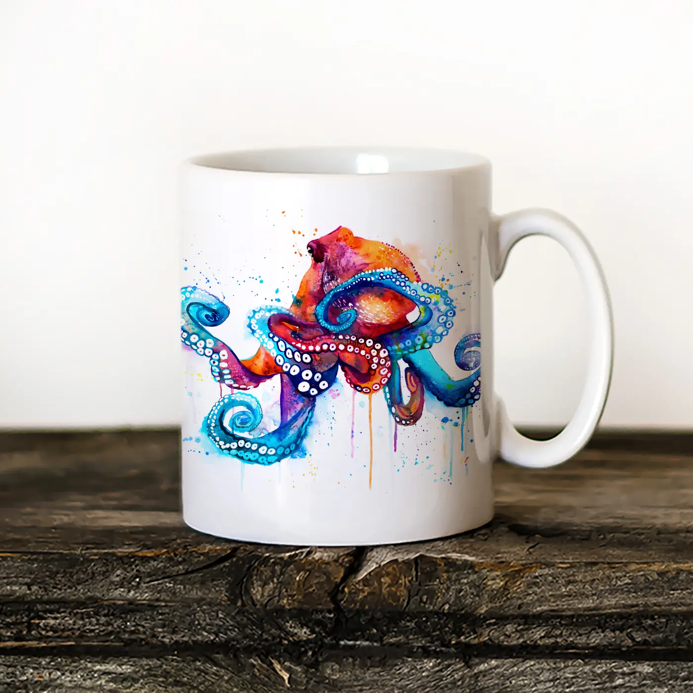 Ceramic mug with a watercolour octopus print